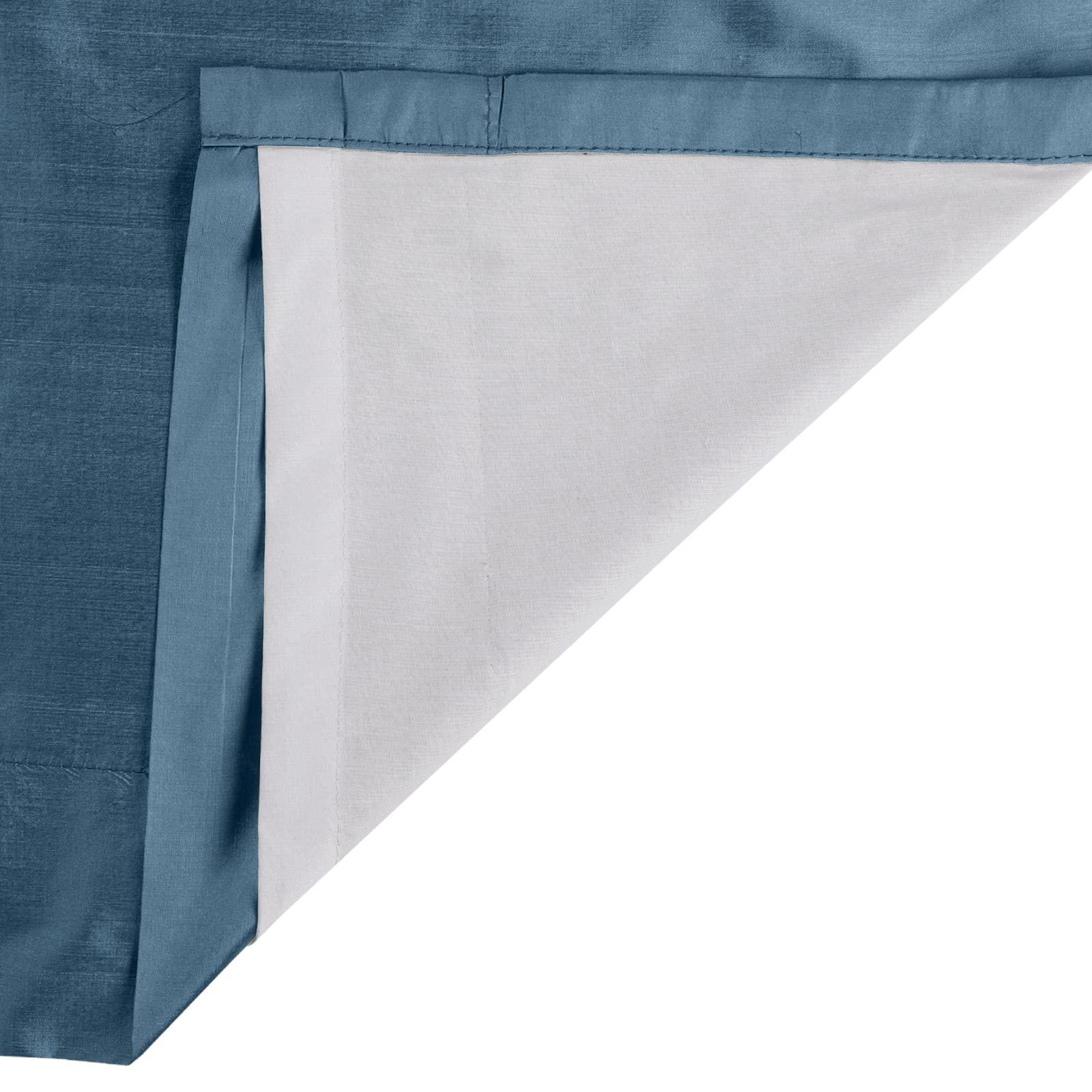 TWOPAGES TWOPAGES 100% Dupioni Silk French Blue Curtain with Back Tab Extra Long Room Darkening 120 Inch Long Privacy Protection Drape 50Wx120L for Bedroom, 1 Panel
