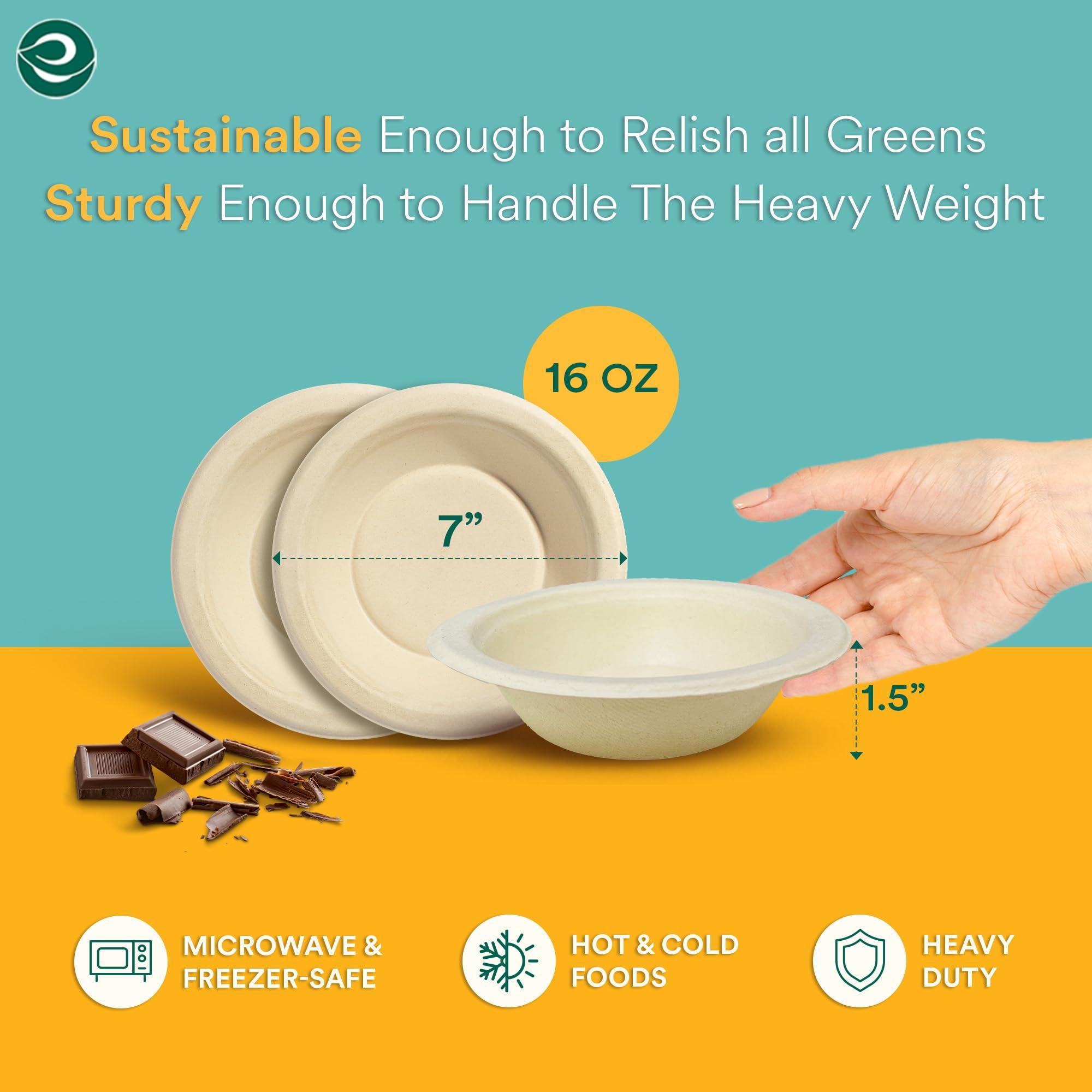 ECO SOUL ECO SOUL 100% Compostable 16 Oz Soup Bowls [100-Pack] Disposable dessert bowls I Heavy duty paper bowl I Eco-friendly salad bowl I Biodegradable large Bowls