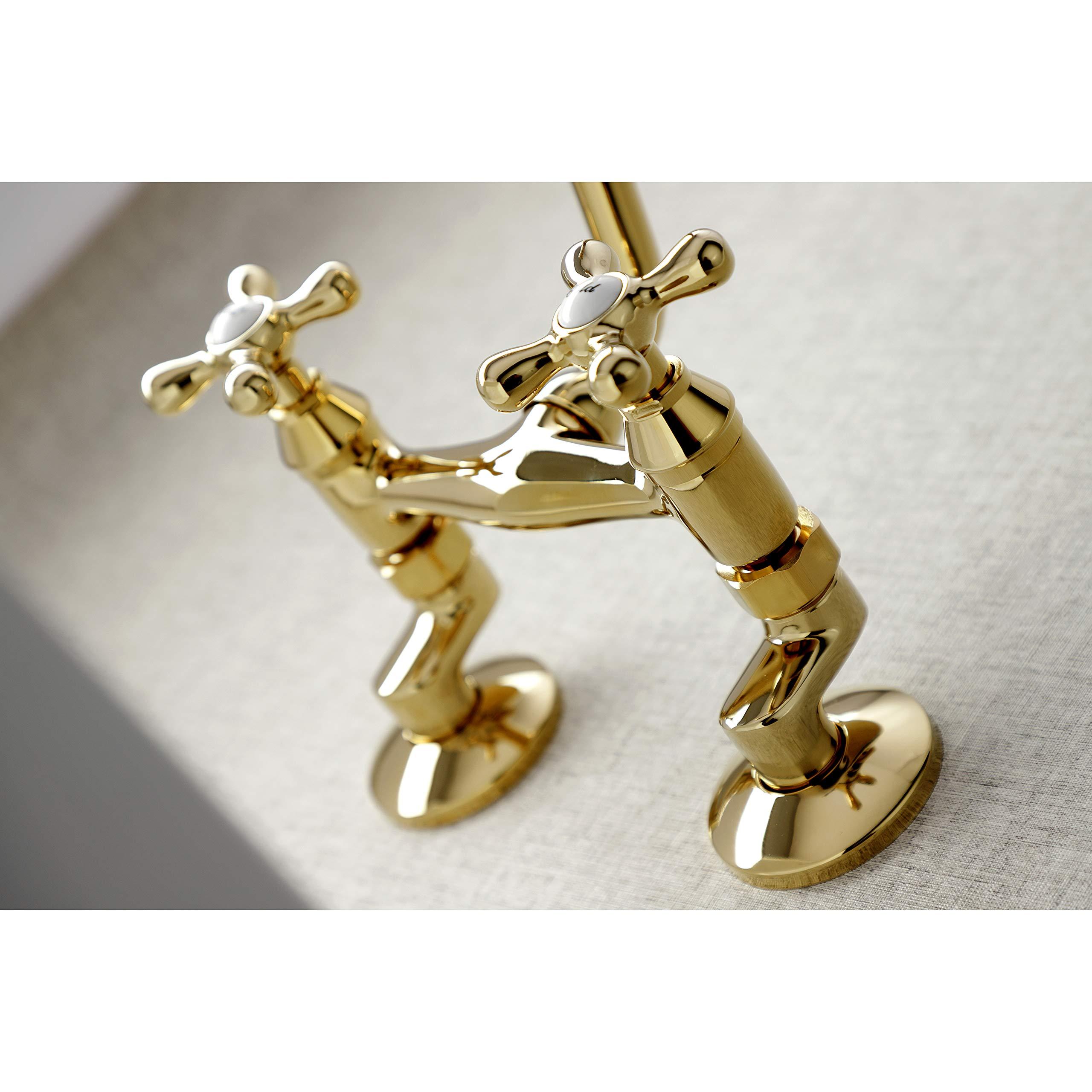 Kingston Brass Kingston Brass KS213PB Victorian Two Handle Wall Mount Kitchen Faucet, 7-Inch, Polished Brass