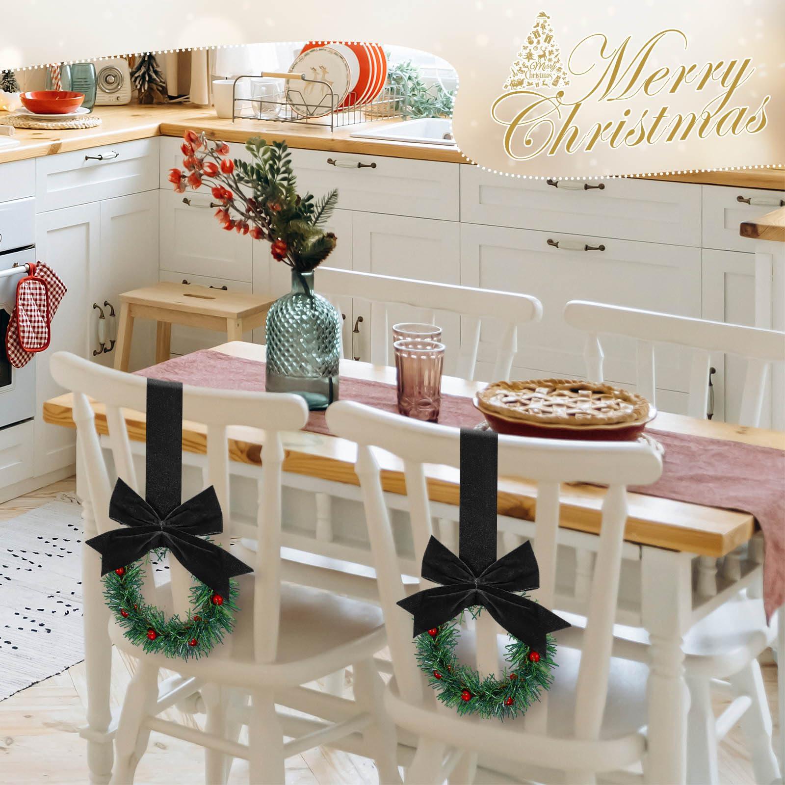 Retrowavy Retrowavy 12 Pcs Christmas Kitchen Cabinet Wreaths with Ribbon Mini Christmas Wreath Small Kitchen Wreath Greenery Wreath for Window Door(Black,Classic Style)