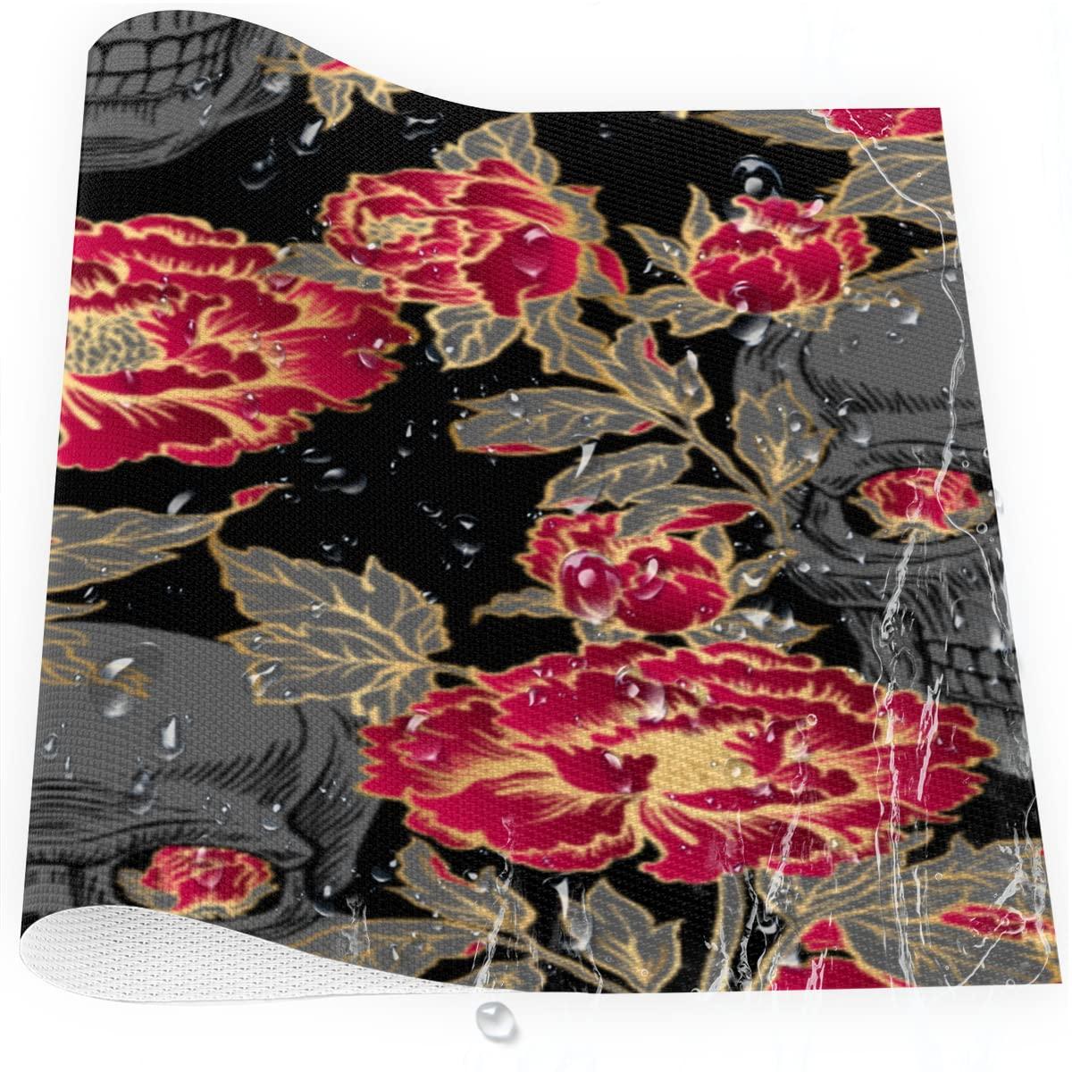 SEEKJOYS Placemats Creative Peony Prints Set of 4 12x18 Inch Stain Resistant Heat-Resistant Washable Durable PVC Table Mat for Home Decor Kitchen Table Skull Woven Vinyl Fall Placemats