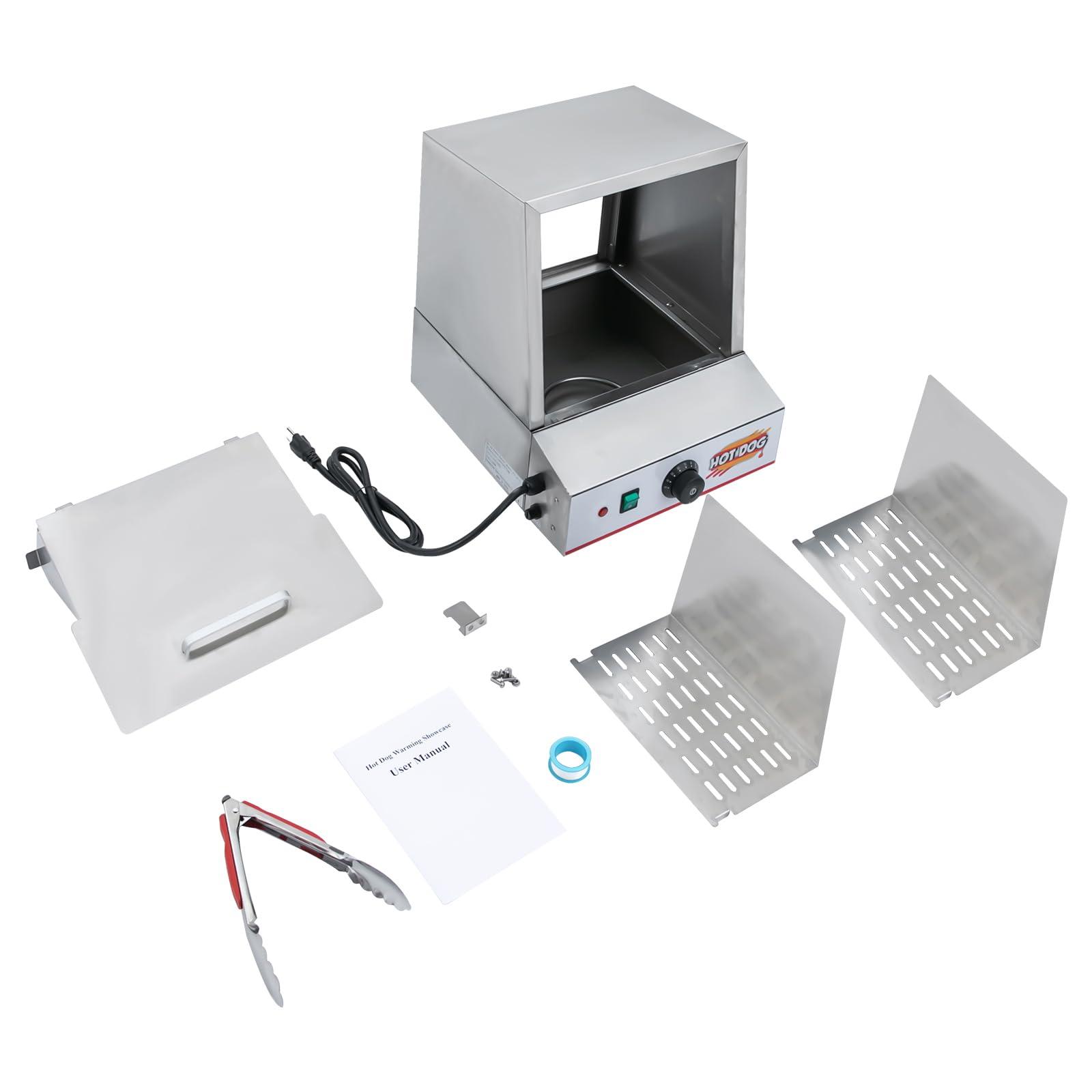 SHZICMY Hot Dog Steamer, 20L, Commercial Hot Dog Steamer for 96 Hot Dogs, Electric Hot Dog Warmer with Drop Down Door Acrylic Window Partition Plate Food Clip, Stainless Steel, Electric Hot Dog Steamer