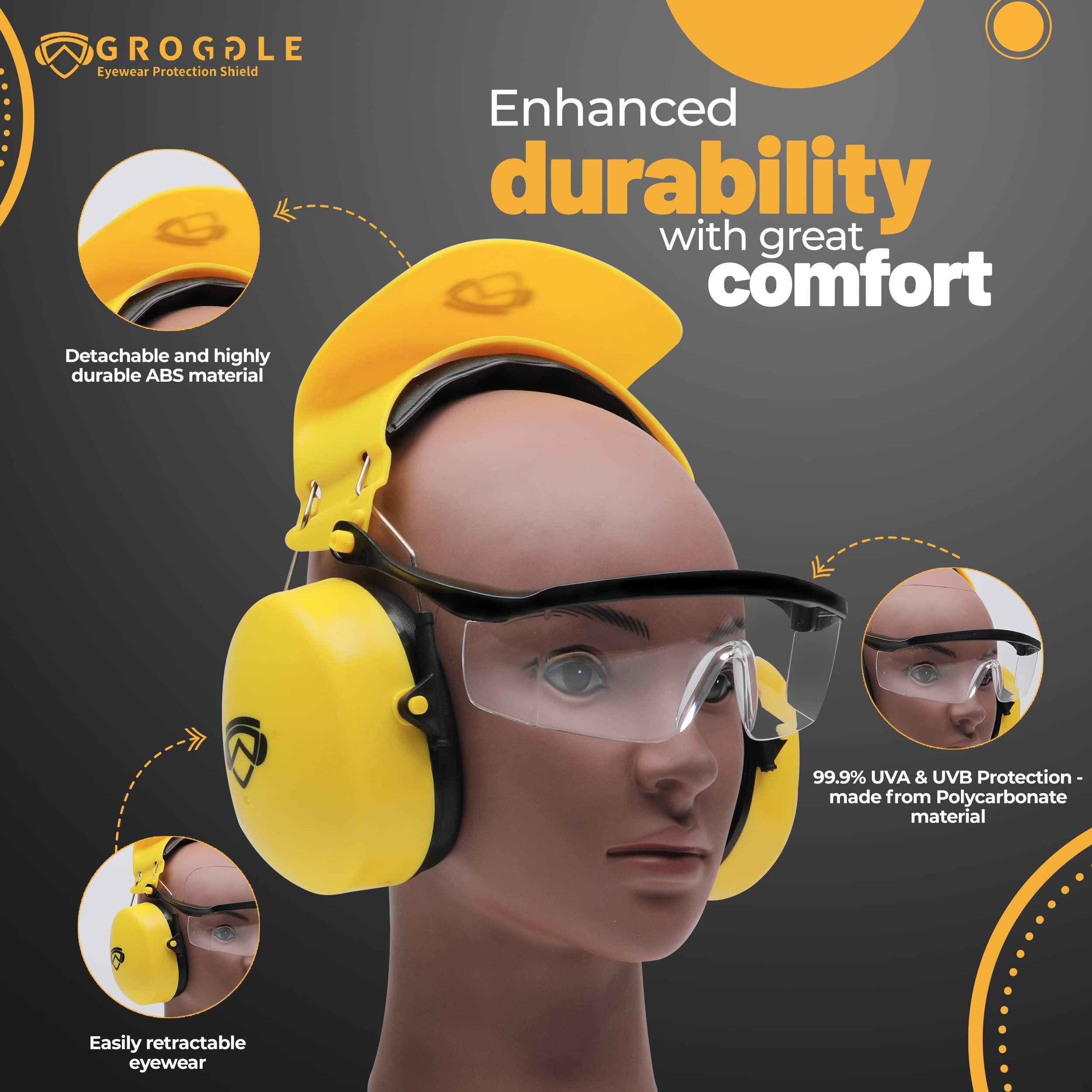 groggle Groggle Combination Safety Glasses and Safety Earmuff. Unique, New, PPE, Protective Shield Prevents Damage and Scratching. Provides Convienence, Comfort, NRR 26 Db Passive Hearing Protection.