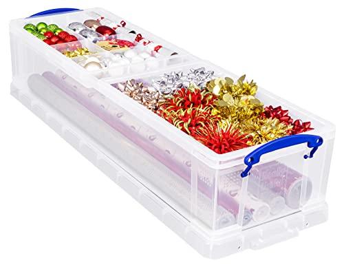 Really Useful Box Really Useful Plastic Storage Box 22 Litre with 2 Trays, 1 Plain Tray + 1 Office Tray Clear