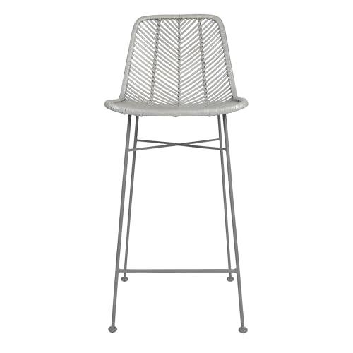 Bloomingville Bloomingville Boho Rattan and Metal Bar Stool, Grey and Black