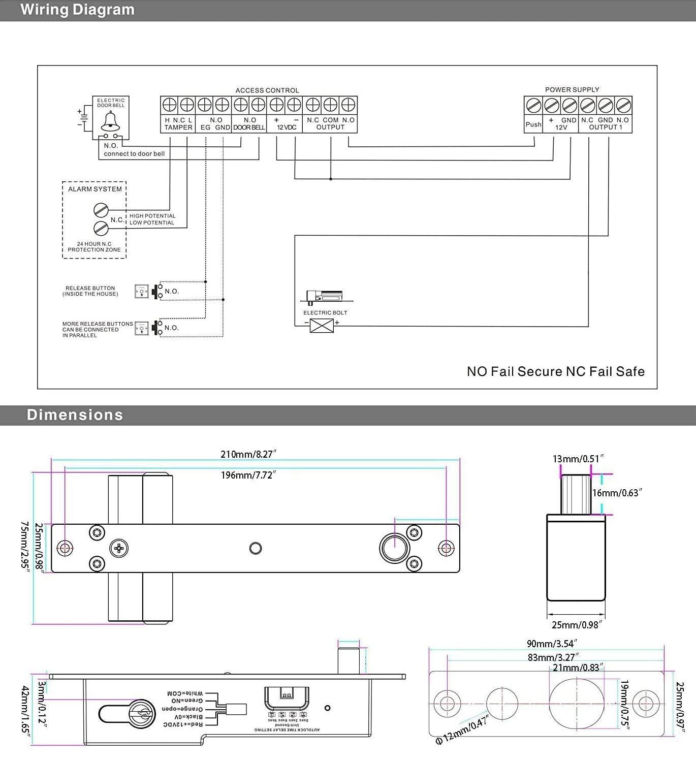 UHPPOTE UHPPOTE Drop Bolt Lock Key Open Fail Secure Sturdiness Electric Manual Open Cylinder