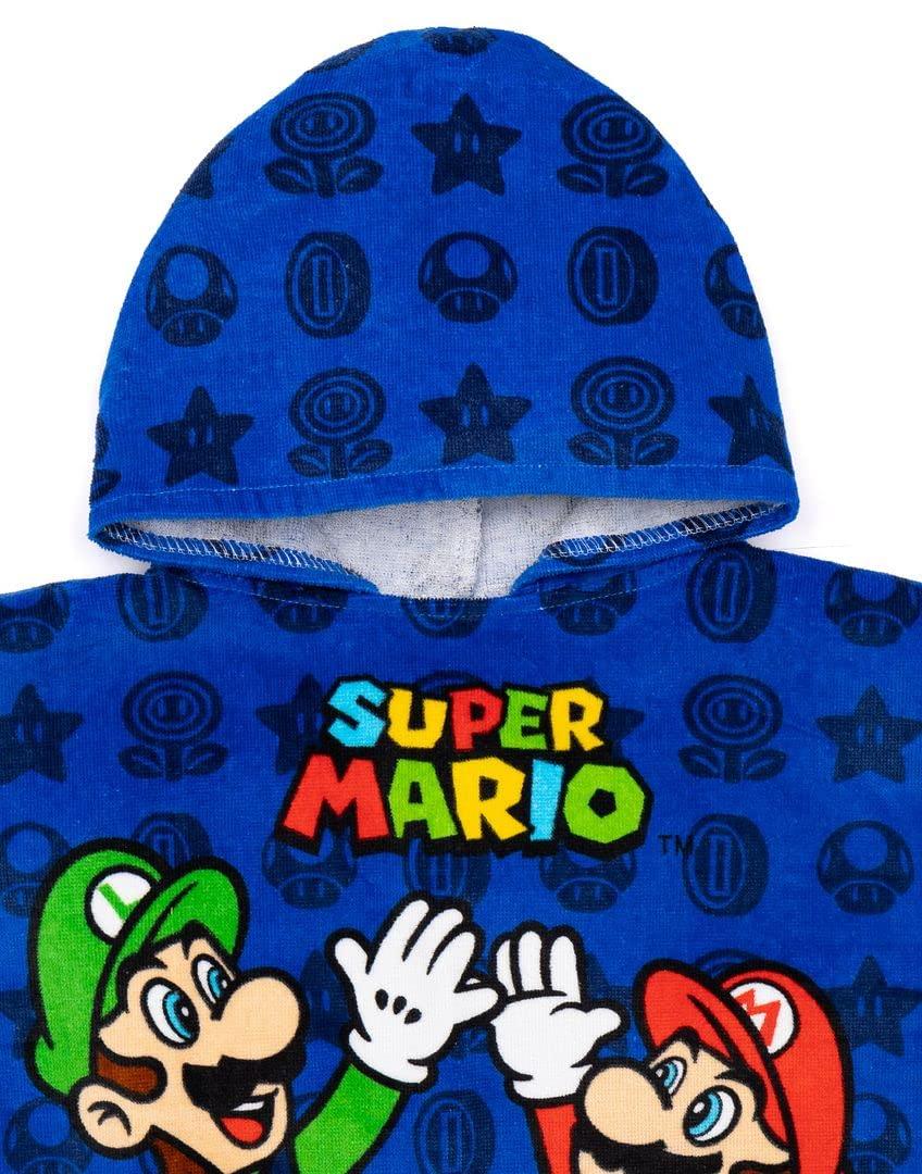 Super Mario Super Mario Kids Towel Poncho | Boys Game Characters Mario Brothers Bath Towel | Luigi & Mario Star Blue Changing Robe