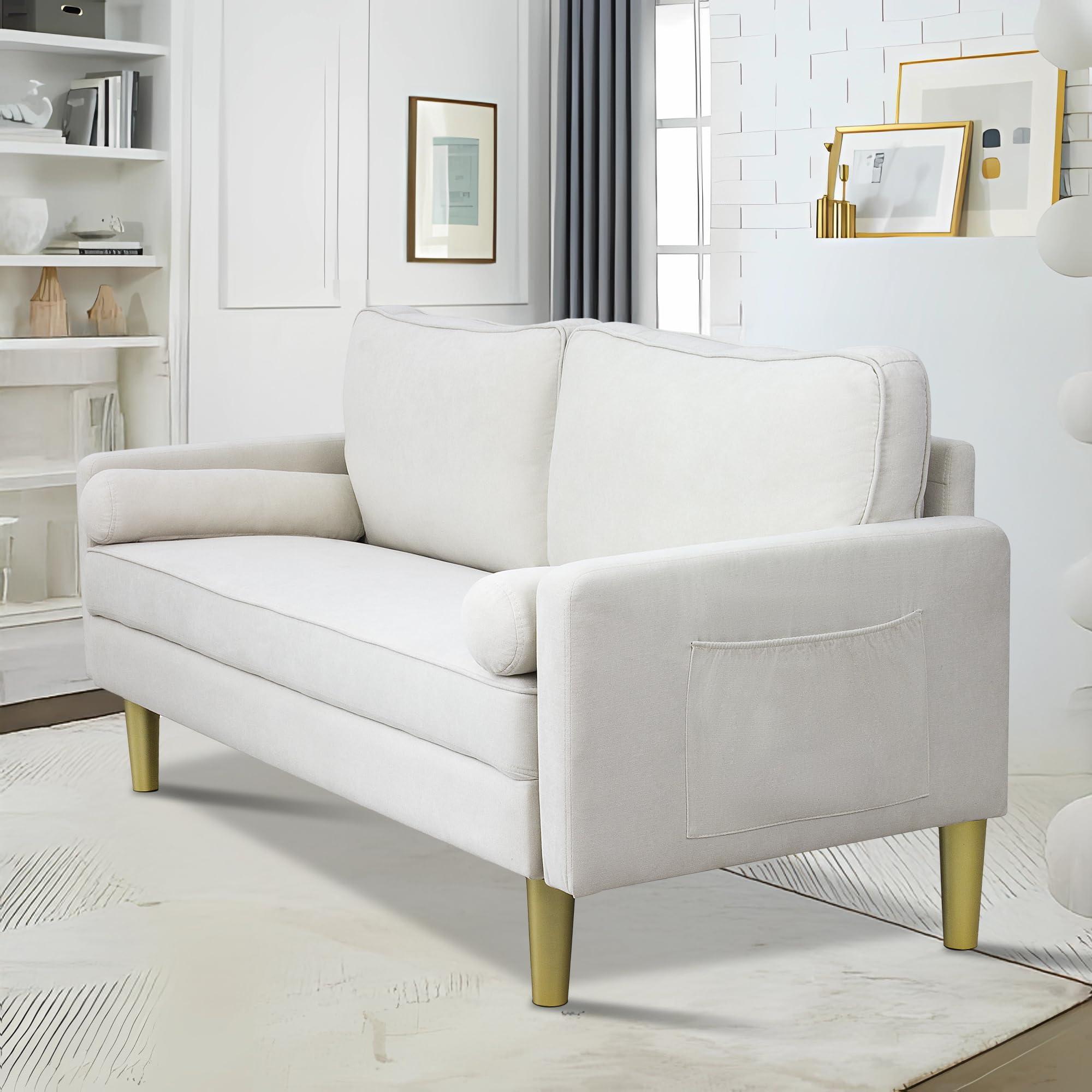Hdxdkog Hdxdkog Linen Loveseat Sofa with Two Side Storage Pockets,Modern Small Love Seats Furniture Comfy Couch for Living Room, Upholstered 2 Seater Sofa for Small Apartment (Beige W/Side Pockets, 66.9 Inch)
