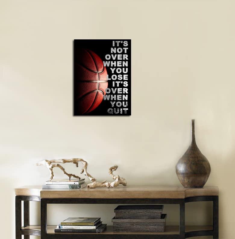 CHENOIL Basketball Quotes It\'s Not Over When You Lose It\'s Over When You Quit Inspirational Canvas Wall Art Framed for Office Kids Boys Room Home Decor- 16\"x20\" in