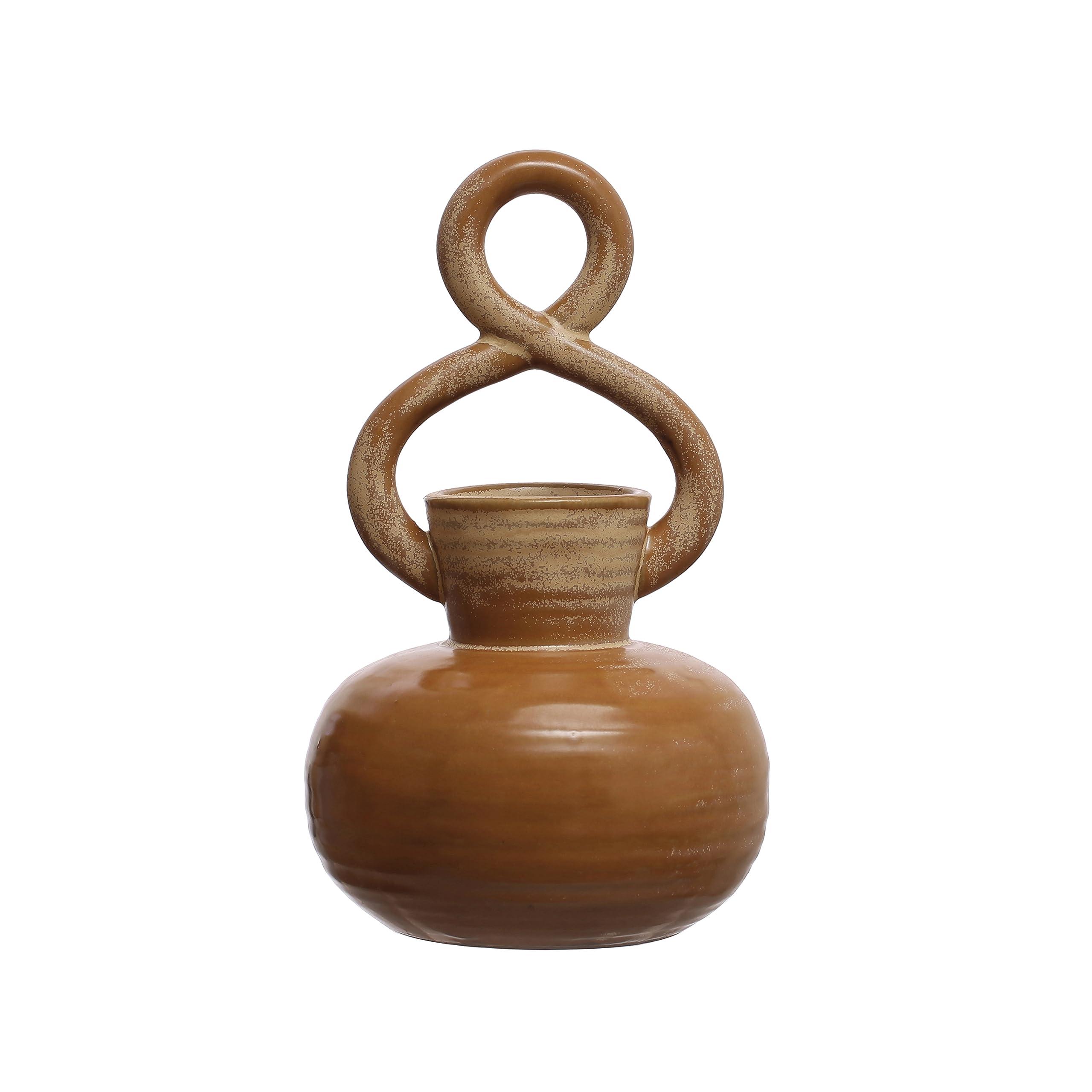 Bloomingville Bloomingville 8.5 Inches Stoneware Twisted Handle and Reactive Glaze, Brown Vase