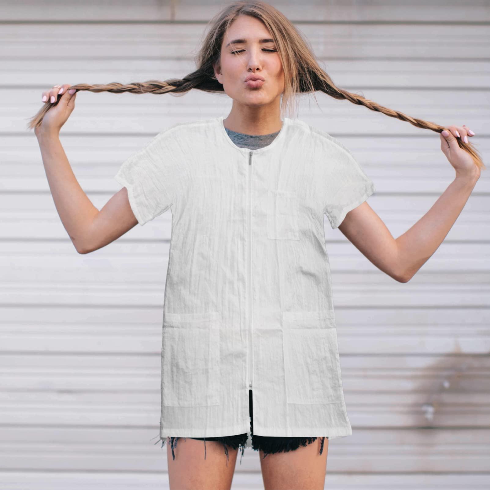 KALLORY KALLORY Salon Smock Hair Stylist Apron Hairdresser Grooming Smocks Barber Jacket Barber Working Apron for Nail Salon Spa Beauty, White