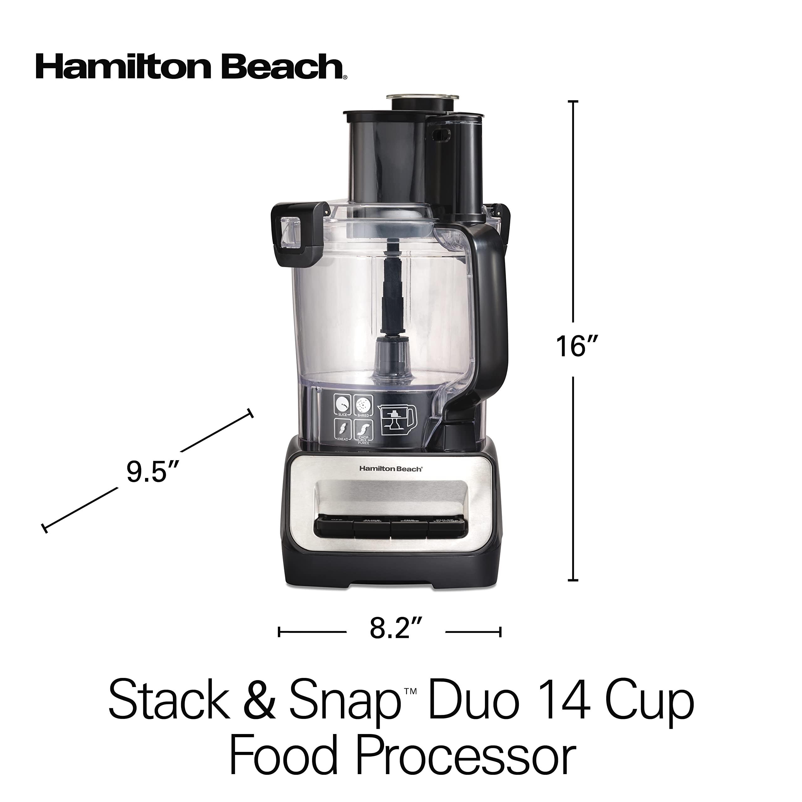 Hamilton Beach Hamilton Beach Stack & Snap Food Processor and Vegetable Chopper, BPA Free, Stainless Steel Blades, 14 Cup + 4-Cup Mini Bowls, 3-Speed 500 Watt Motor, Black (70585)