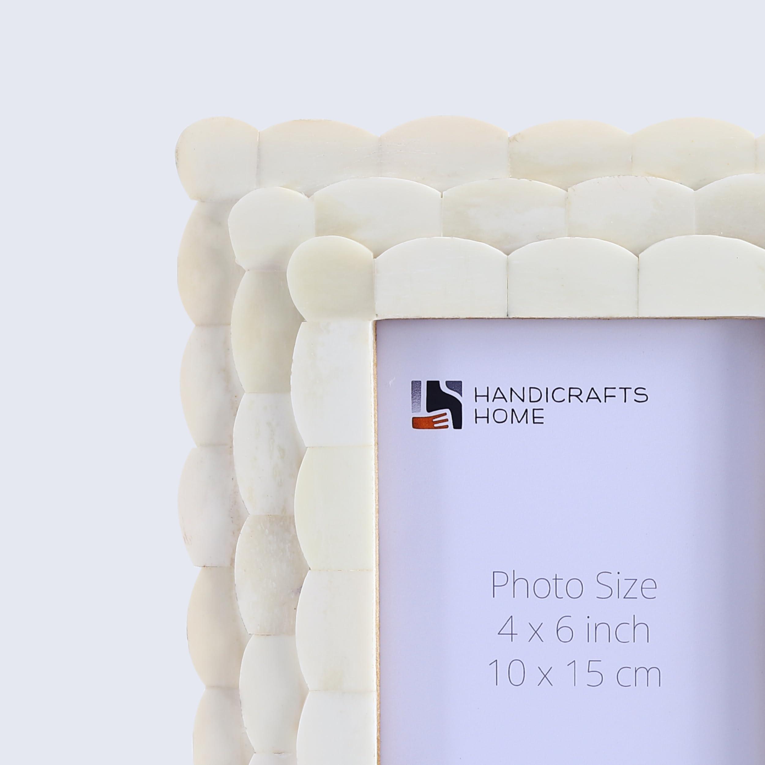 Handicrafts Home Handicrafts Home Picture Frame Scalloped Pattern Inspired Handmade Bone Inlay Gifts Photo Frame - 4x6 inch White