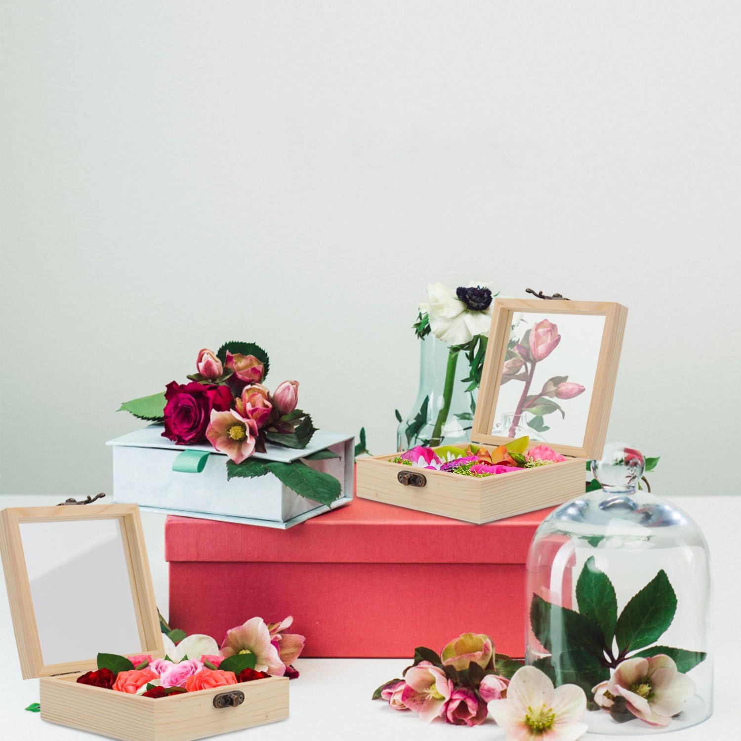 Rocutus Wooden Box,2 Pack Handcrafted Wooden Gift Box Unfinished Pine Wood Boxes Wooden Storage Box,Wood Box Natural Wooden for Storage & Gifting - Rustic Design with Hinged Lid (3.3 x 3.3 x 1.96 In)