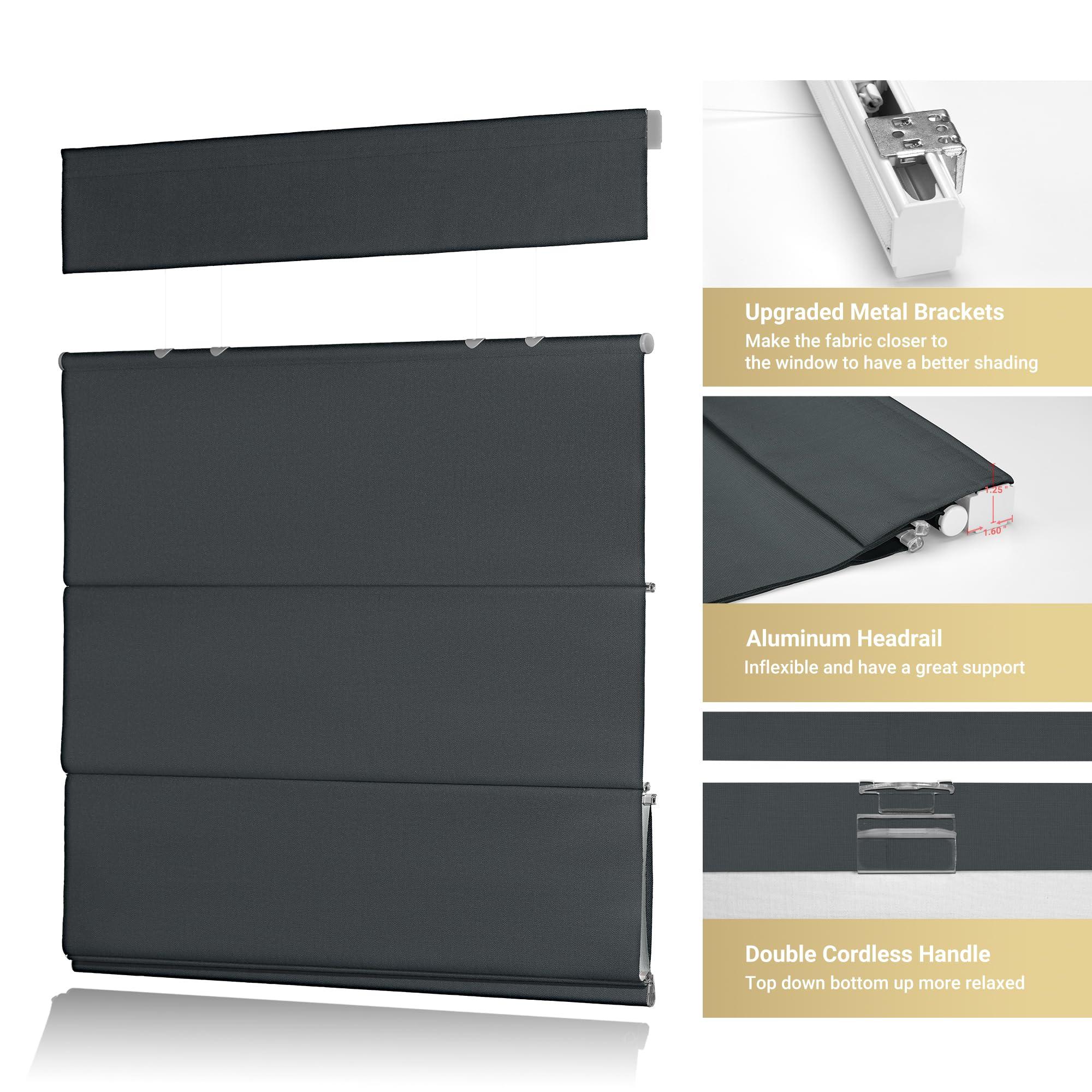 HOTSOON HOTSOON Top Down Bottom Up Roman Shades for Window,Cordless,Blackout Roman Window Shades,Room Darkening Fabric Thermal Insulation Custom Roman Blinds for Living Room Loft,Dark Gray,68W x 56H