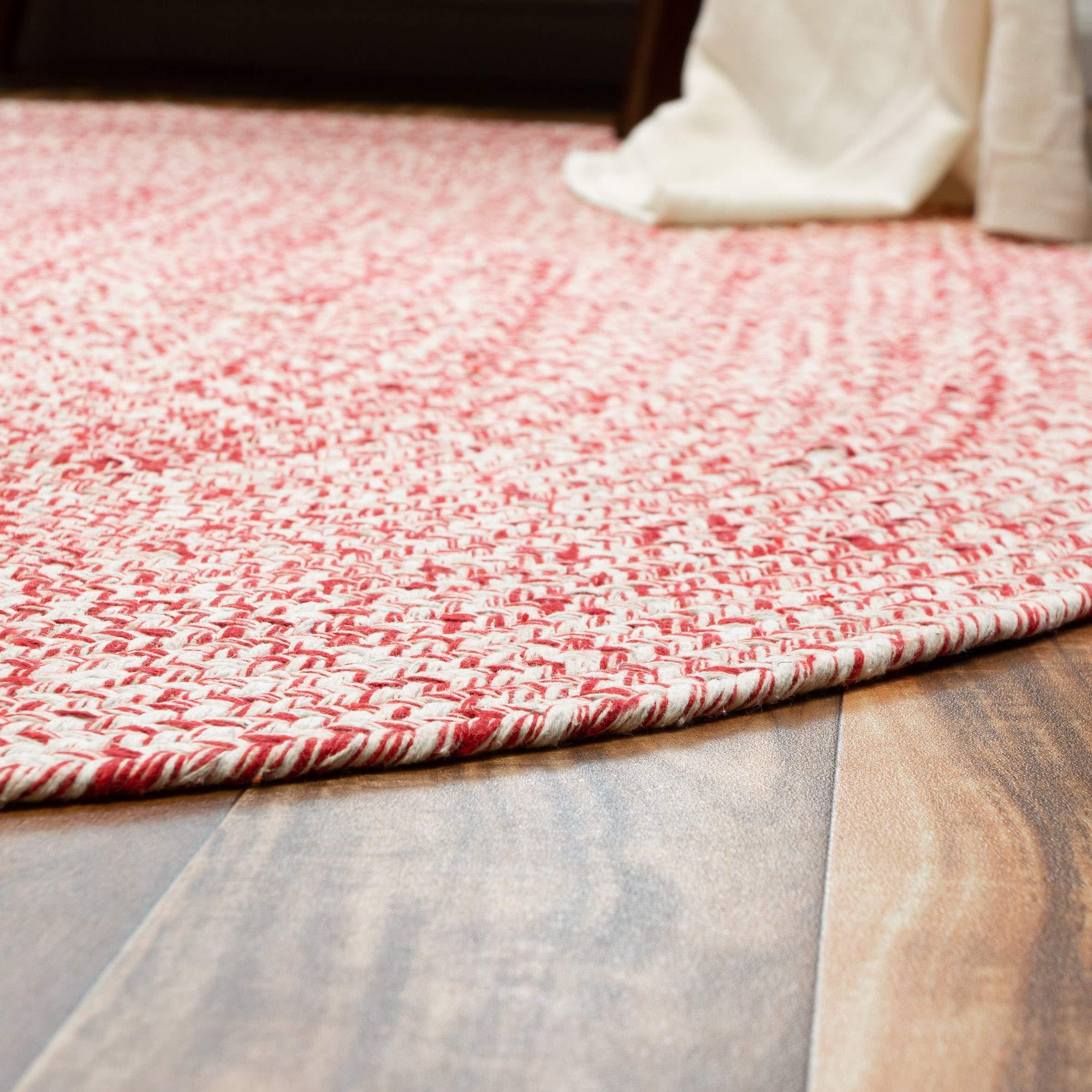 Super Area Rugs Super Area Rugs Farmhouse Braided Rug Cotton Kitchen Reversible Carpet, Red & White, 3' X 5' Oval
