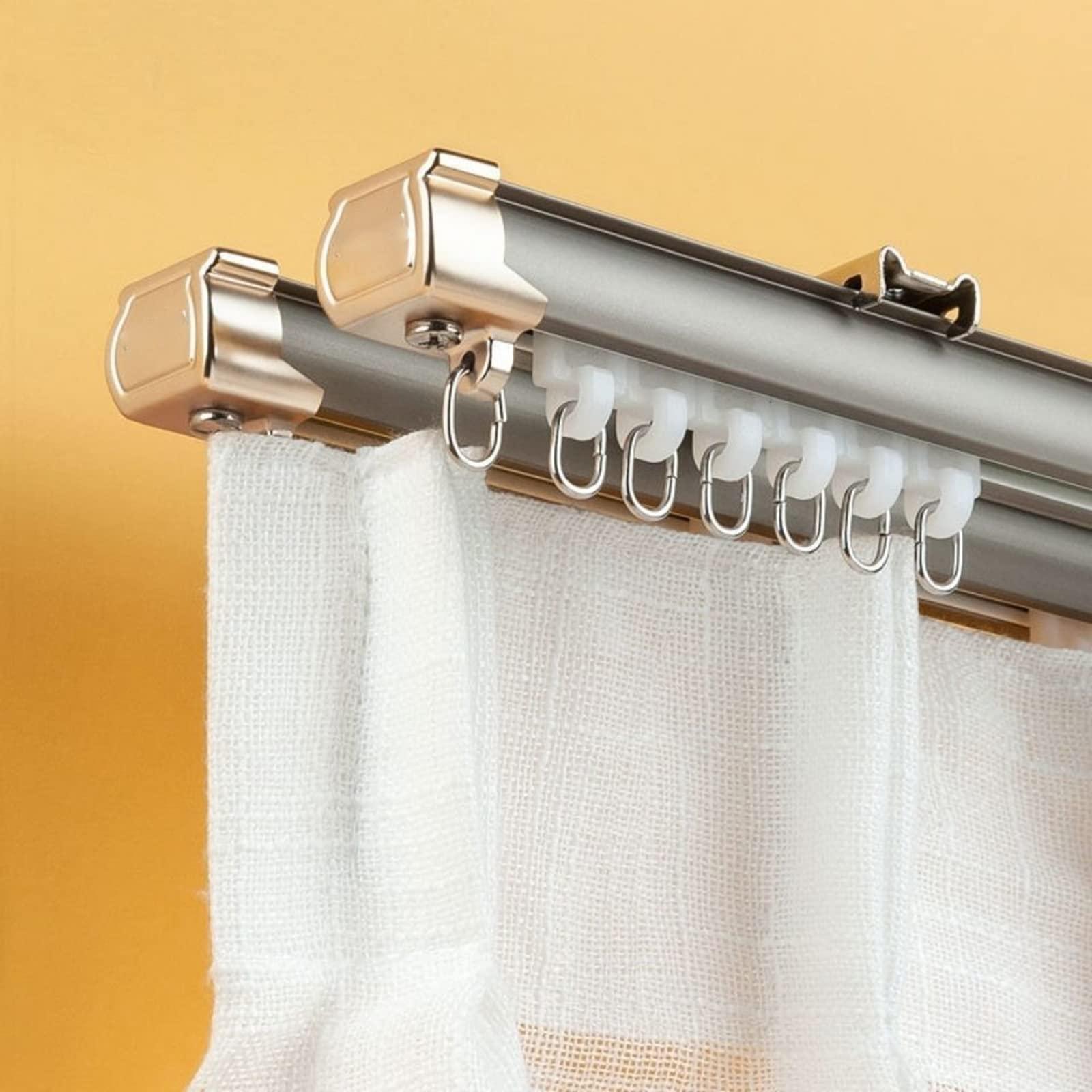 NOIRDA Double Curtain Track, Ceiling Or Wall Mount Curtain Track Set, Double Layer Aluminium Rails For Home Bay Window Room Divider, Customized Length(Color:White - A,Size:4m/13.1ft)