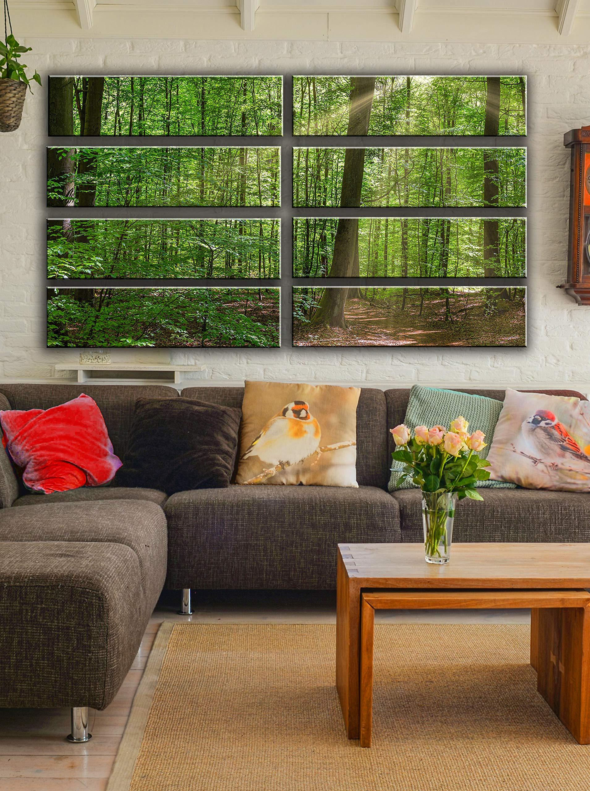 Hotel Arizona HD 8 Huge Piece Sunny Day in Forest Wall Art Decor Picture Painting Poster Print on Canvas Panels Pieces - Nature Theme Wall Decoration Set - Spring Time Hiking Wall Picture for Living Room Bedroom