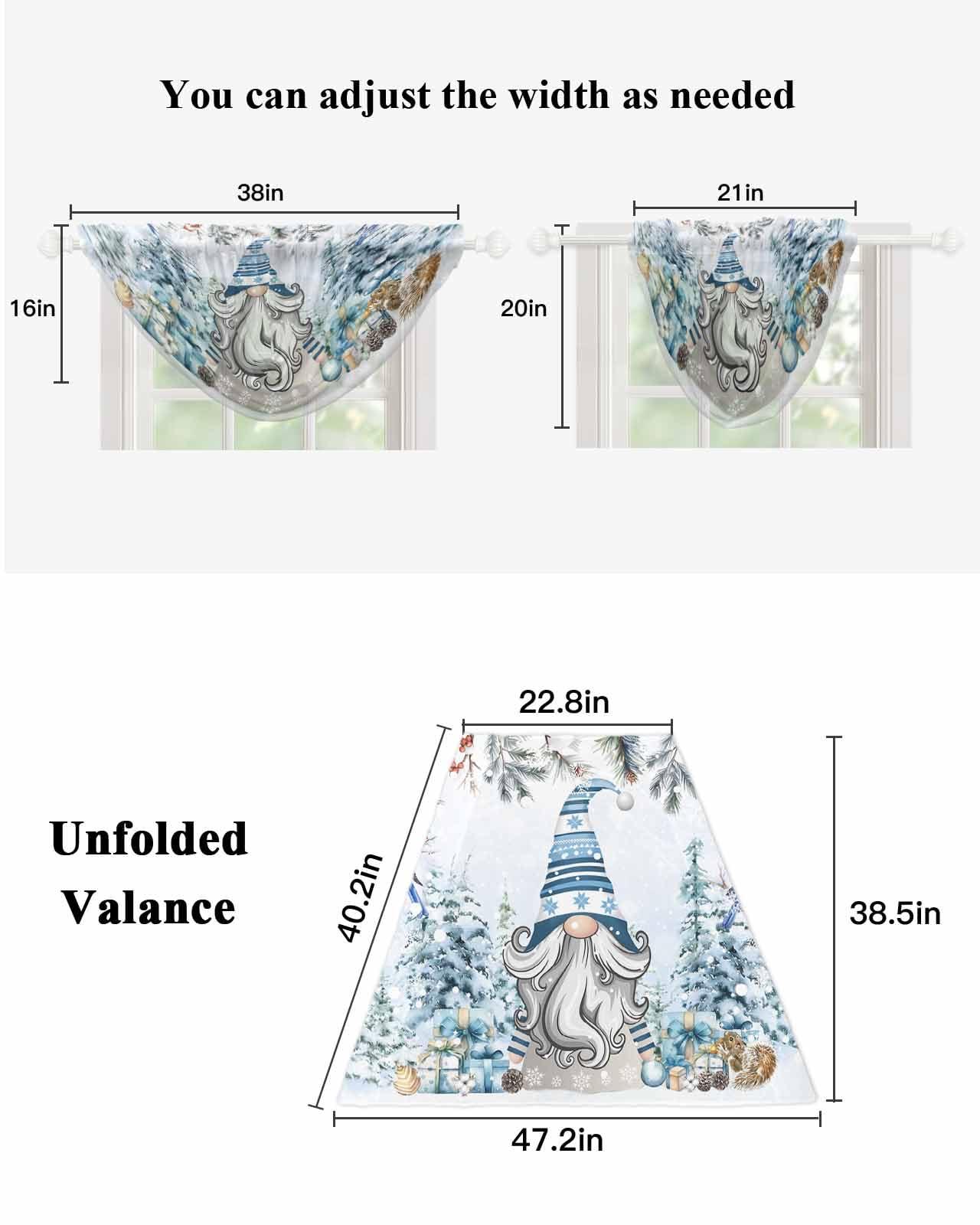 PRINT PICTURE ARTHOME Waterfall Valance Elegant Kitchen Curtains Valances, Winter Christmas Berries Pinecones Fir Tree Robin Gnome Swag Scarf Curtains Valances for Windows, Rod Pocket Window Scarf Valance 38.5x47.2 Inch