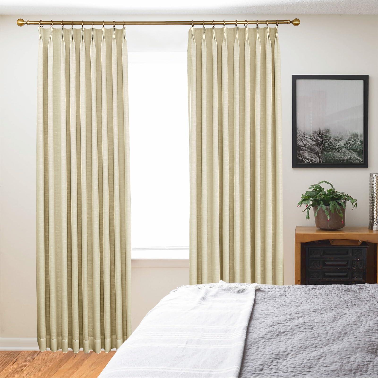 DotheDrape DotheDrape 105 inch Pinch Pleated Curtains Blackout Linen Textured Full Blackout Back Tab Pinch Pleat Drapes with Hooks for Bedroom, 60W x 105L, Beige, 1 Panel