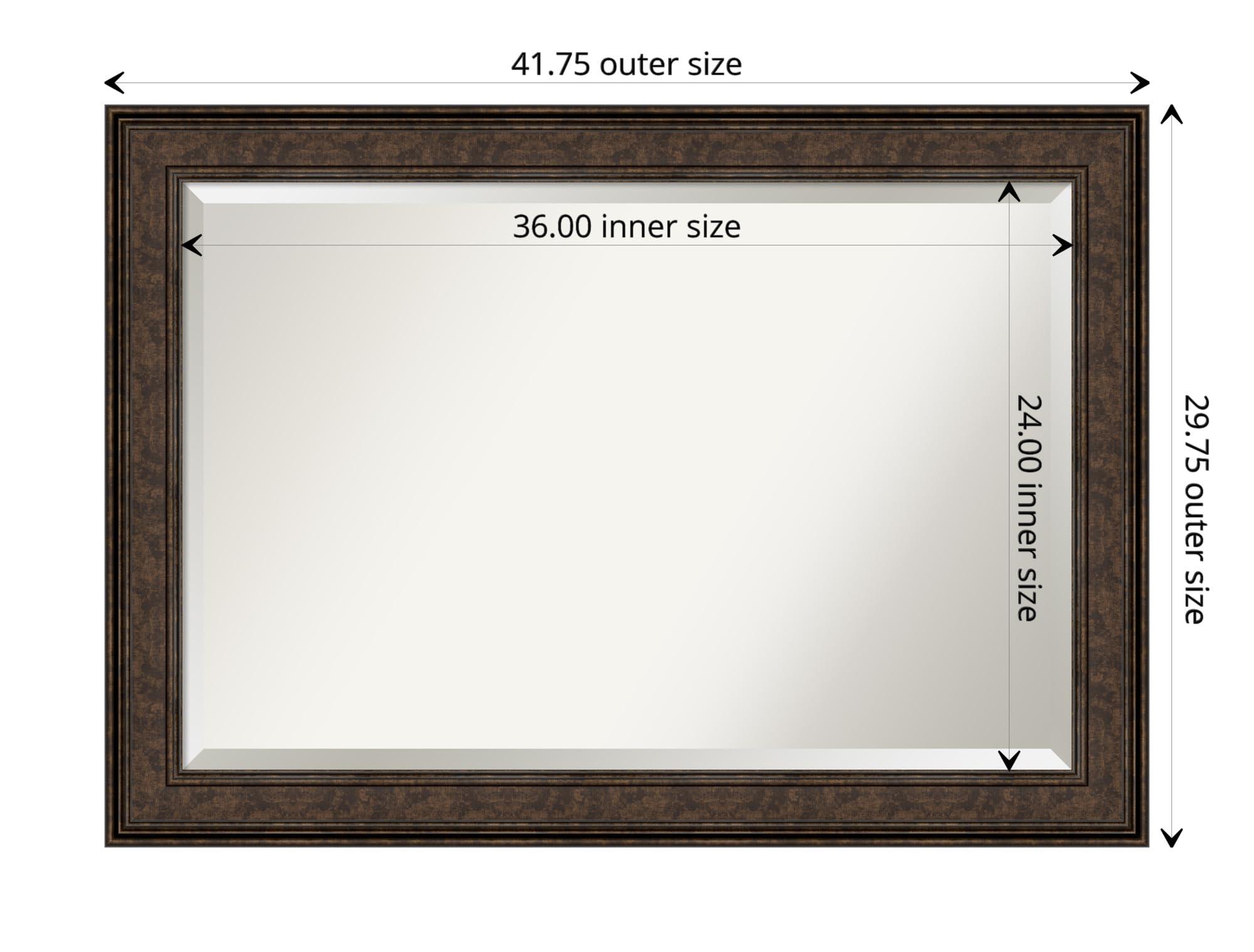 Amanti Art Amanti Art Bronze Bathroom Mirror for Over Sink, 30x42 Ridge Bronze Rectangle Vanity Mirror, Large Traditional Frame, Hangs Horizonally and Vertically, Bathroom Wall Decor, Beveled Edge