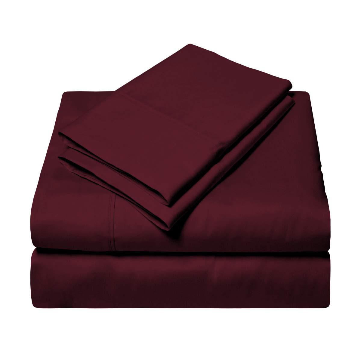 LaxLinen LaxLinen 600 Thread Count 4 PCs Sheet Set 100% Egyptian Cotton Fit Up to (10"-12" Inch) Extra Deep Pocket (Wine Solid, Olympic Queen - 66" x 80")