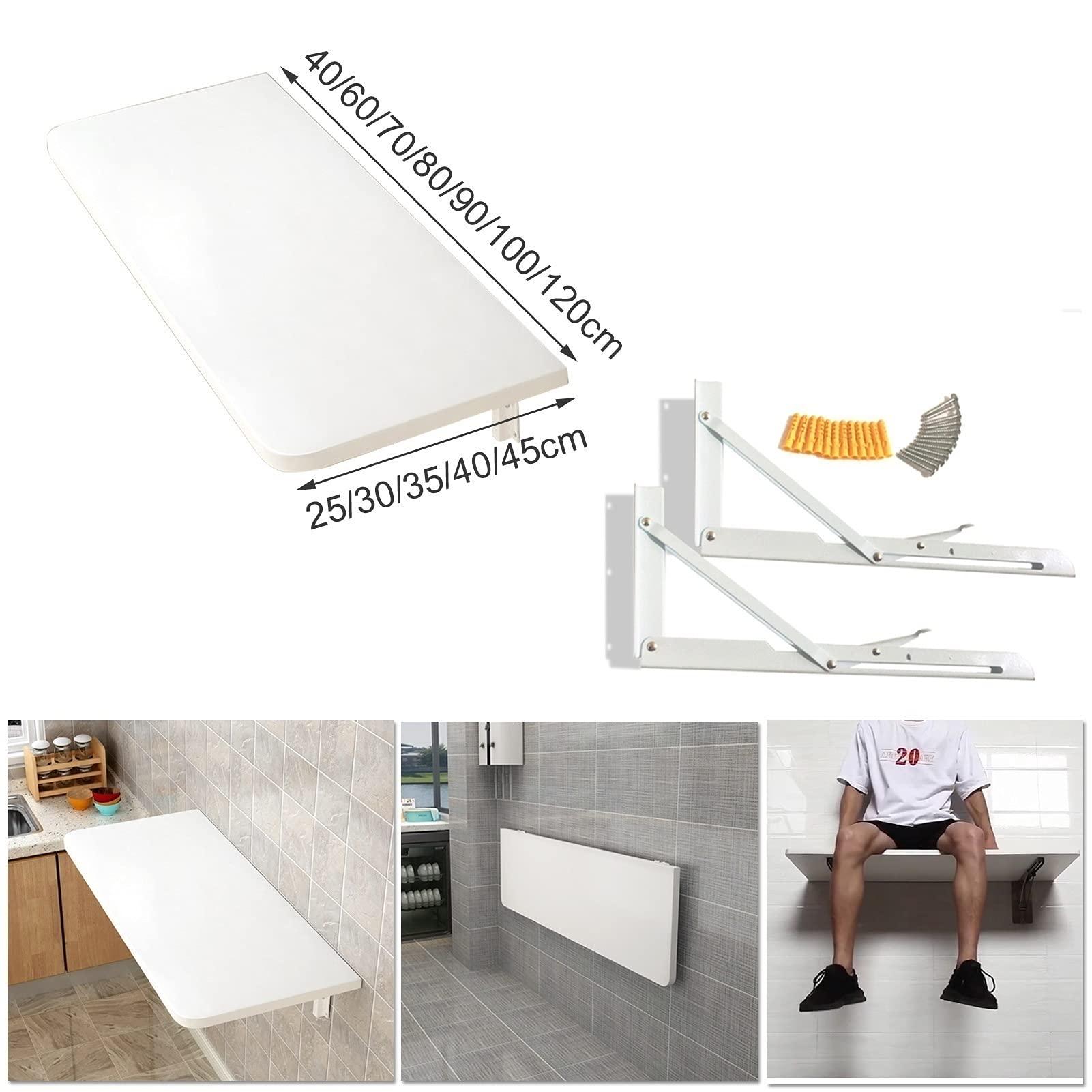 DUSXLX Breakfast Bar Table, Computer Workstations, Folding Wall Mounted Tables Fold-Down Wall Table Kitchen Drop Leaf Dining Table Work Table | Small Space Saving Hanging Table, White