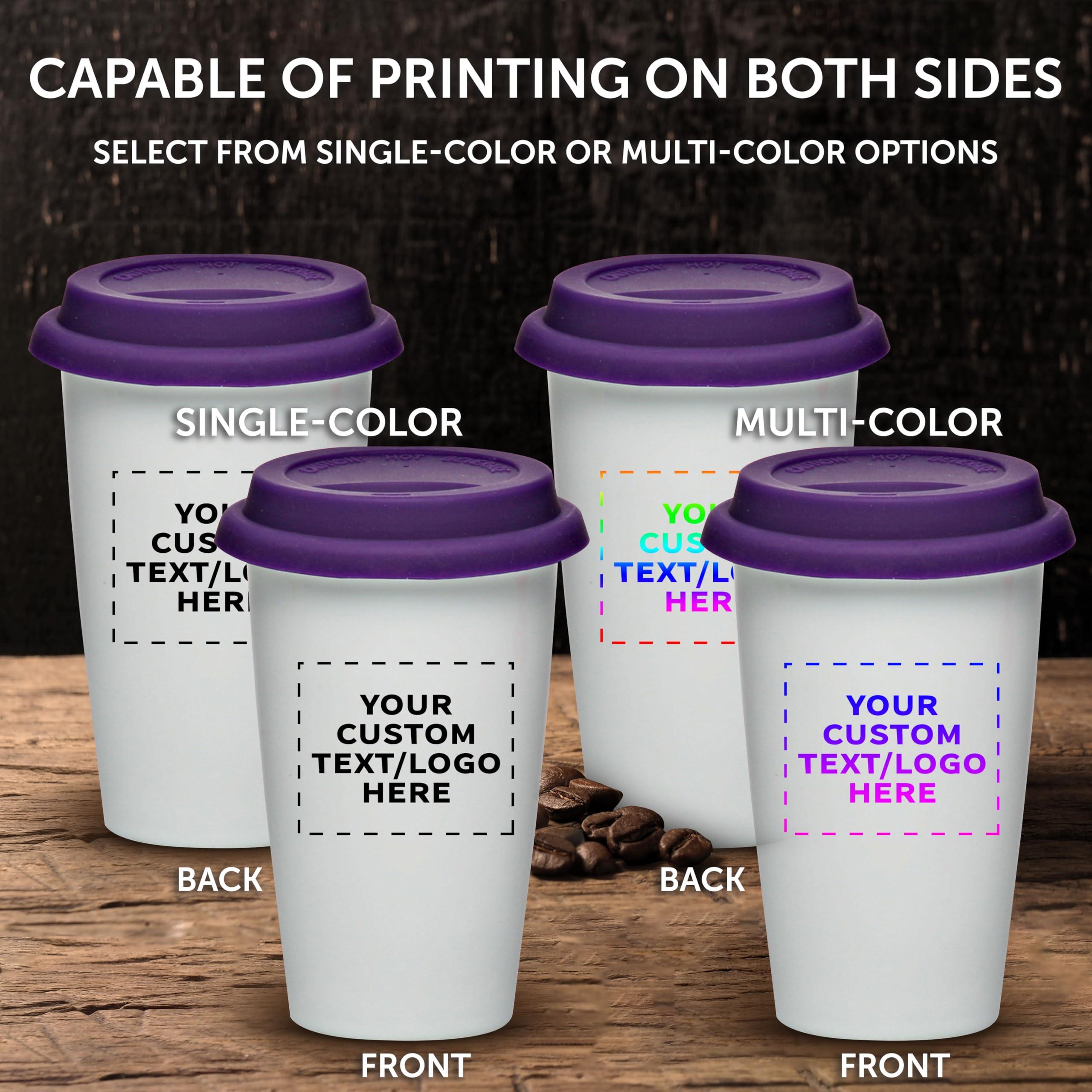 DISCOUNT PROMOS Personalized 11 oz. Double Wall Ceramic Tumblers with Lid - 24 Pack - Custom Text, Logo - Purple