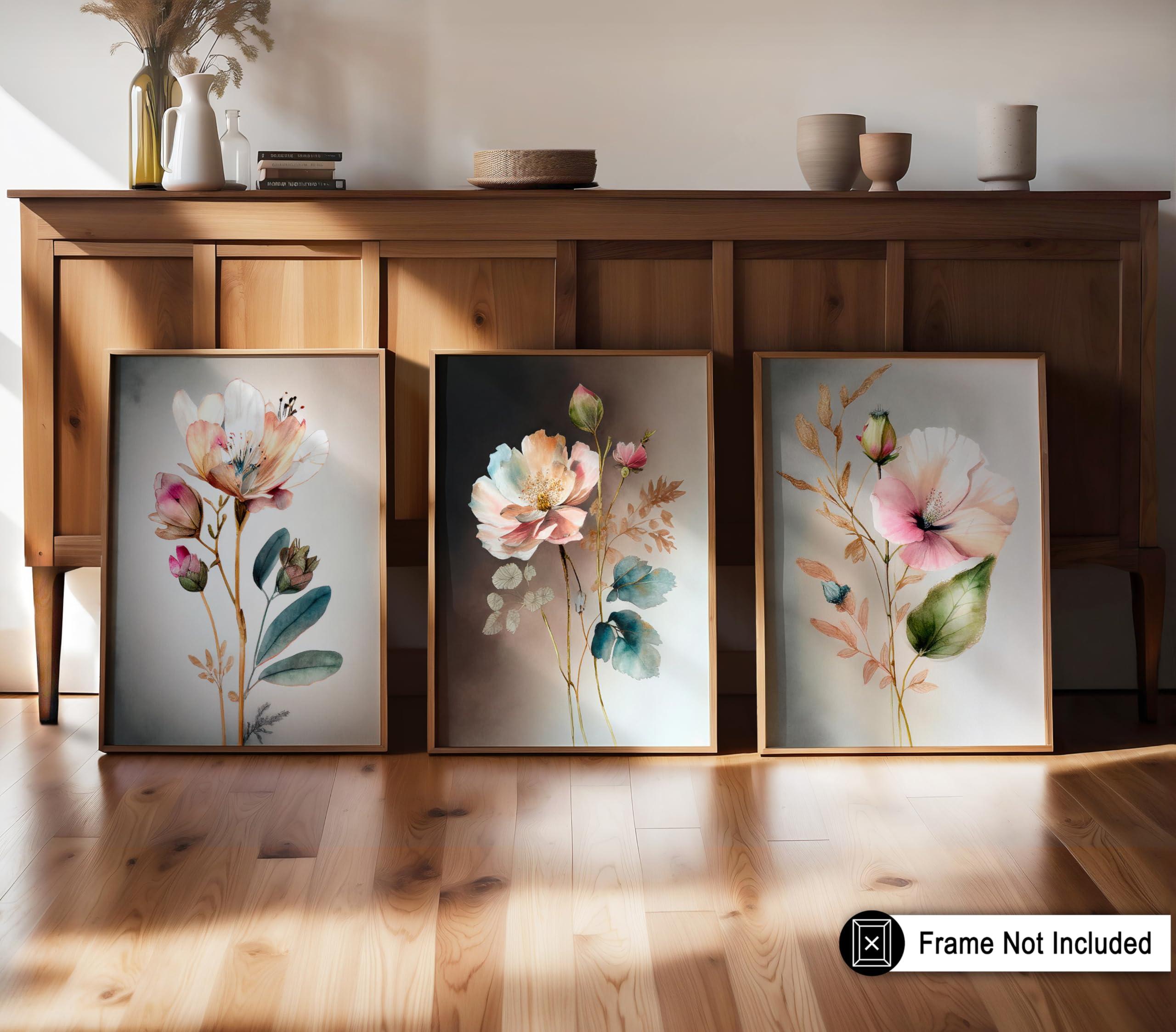 Poster Master Poster Master 3-Piece Vintage Botanical Poster - Retro Floral Print - Gift for Artist, Friend - Watercolor Wild Flowers, Bright, Colorful - Wall Decor for Home, Kitchen, 18x24 Unframed Wall Art