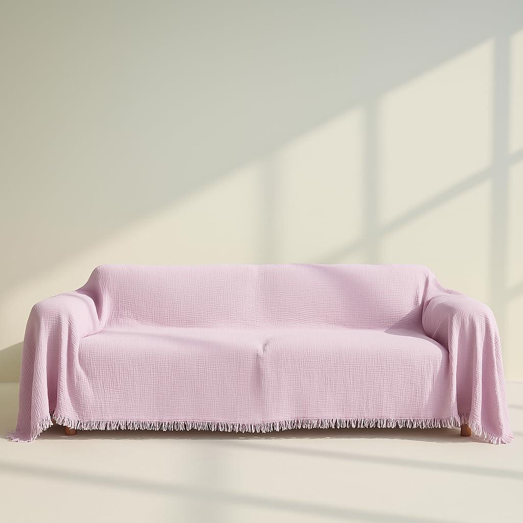 NORTHYGGE NORTHYGGE Sofa Cover%100 Organic Cotton, Couch Covers for Loveseat, Futon, Sofa, Sectional L Shape, U Shape, 4 Layered Muslin Softness Couch Cover, 71\", 91\", 102\" Widths (Lilac, 102x181 / 260x460cm)