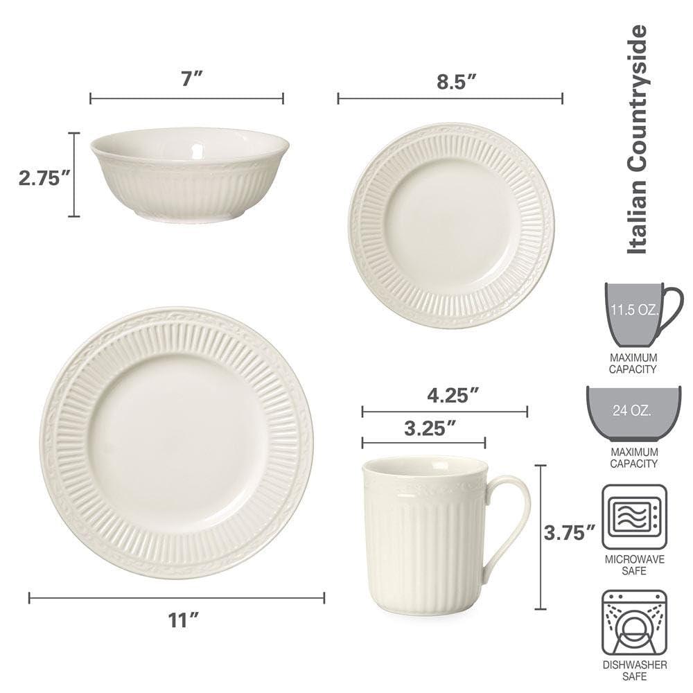 Mikasa Mikasa Italian Countryside 16-Piece Dinnerware Set - Classic White Porcelain with Fluted Bands, Service for 4 - Dinner Plates, Salad Plates, Bowls, and Mugs, Microwave & Dishwasher Safe