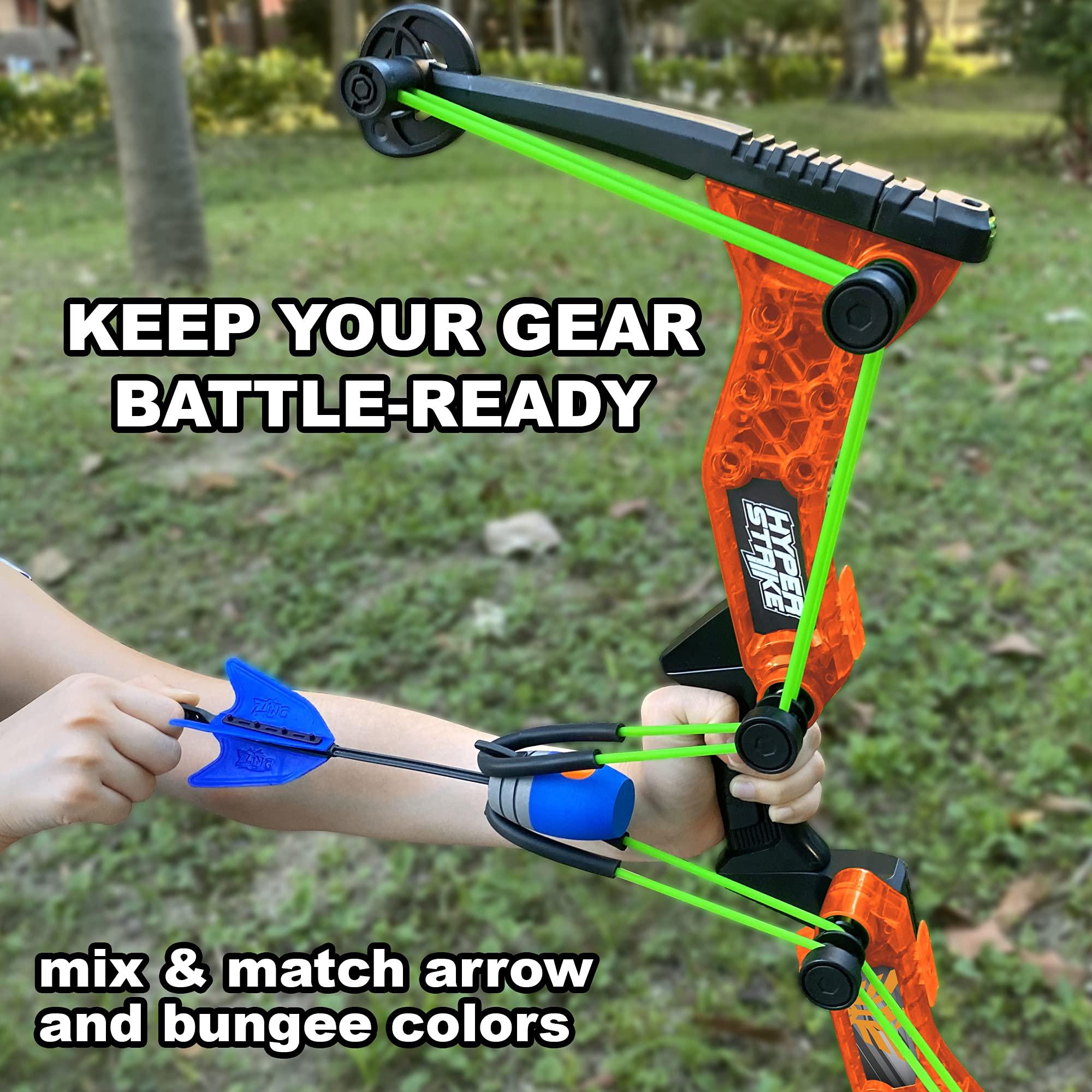 Zing Zing HyperStrike Bow Bungee Replacement and Arrow Refill Pack - Includes 2 Green HyperStrike Bungee Sets and 4 Blue Zonic Whistling Arrows, Launches up to 250 Feet (Blue Arrows + Green Bungees)