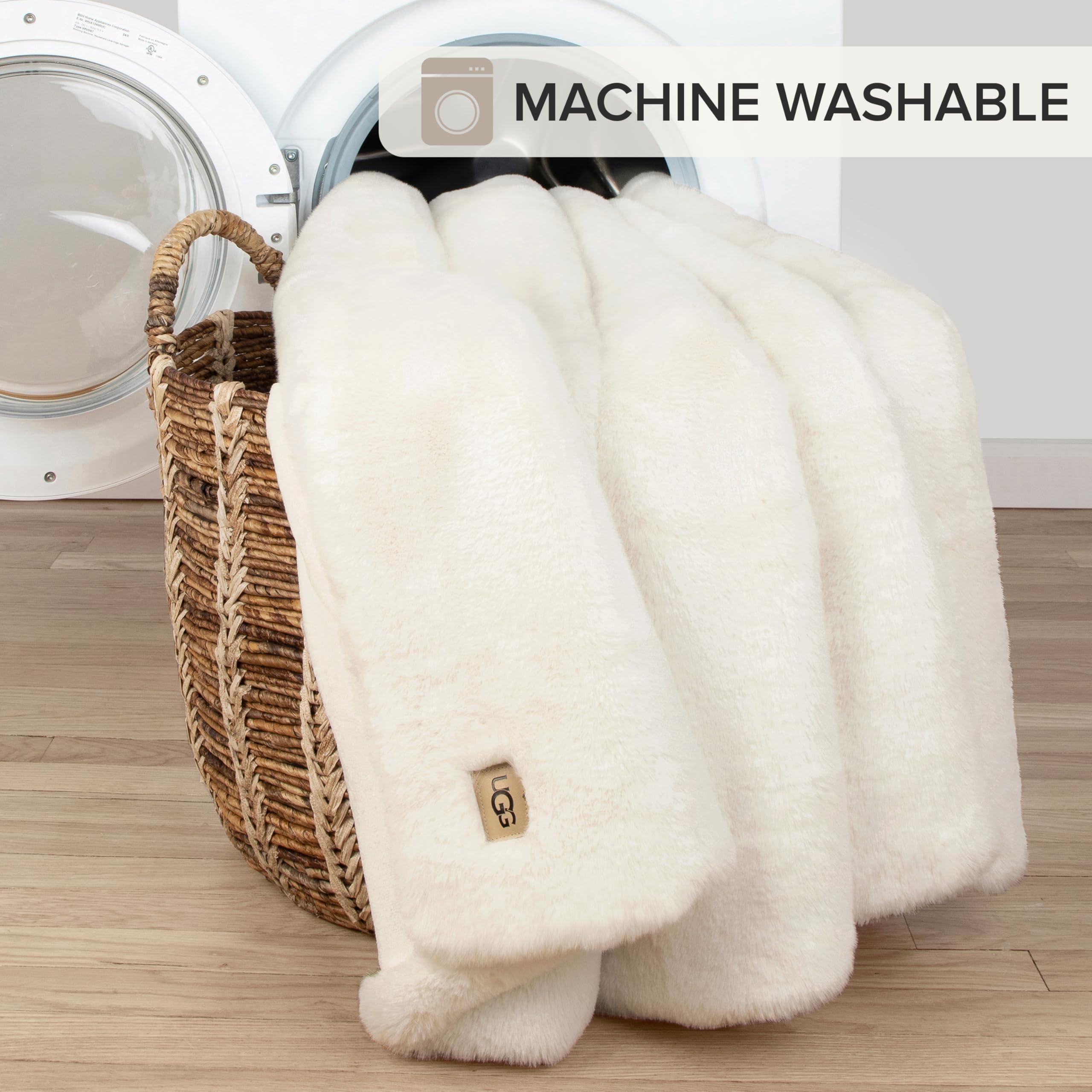 UGG UGG 16796 Euphoria Plush Faux Fur Reversible Throw Blanket for Couch or Bed Luxury Hotel Style Machine Washable Soft Cozy Home Decor Fuzzy Fluffy Sofa Blanket, 70 x 50-Inch, Snow