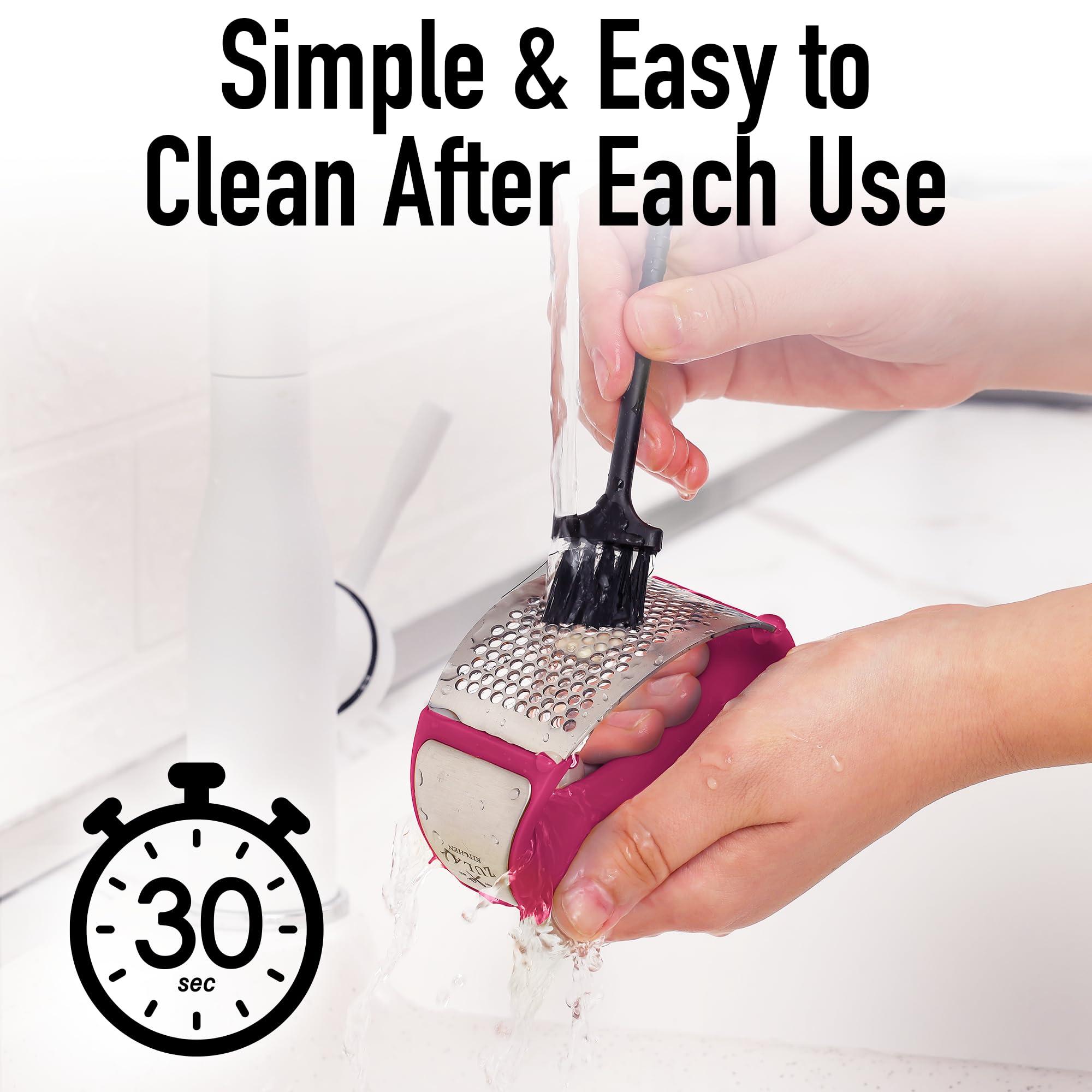 Zulay Kitchen Zulay Stainless Steel Garlic Press Rocker Set - Premium Garlic Mincer Garlic Crusher - New Innovative Garlic Crusher with Peeler and Scraper - Comfortable Grip (Red)