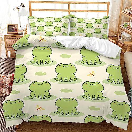 BIDY Kawaii Cartoon Frog Pattern Bedding Duvet Cover Set for Childern Twin Size Fish Cloud Music Note Print Comforter Cover Set Girls Boys Teens Bedroom Quilt Cover Set with 1Pillowcase