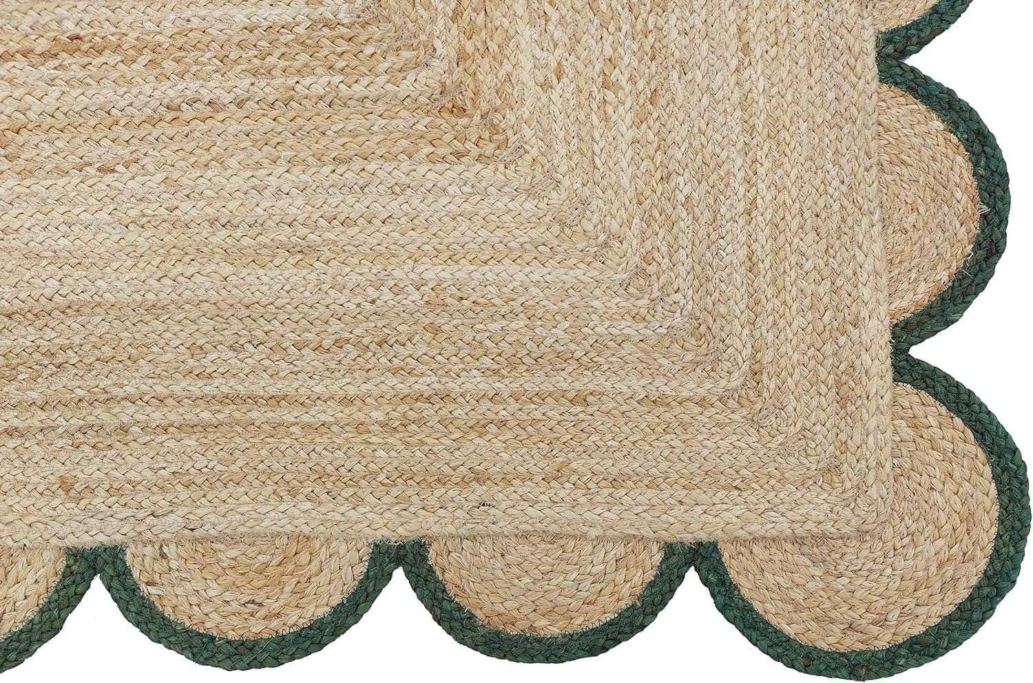 MORVEE MORVEE Area Rug 2.6x18 Jute Scalloped Natural (Green, 2'6" x 18')