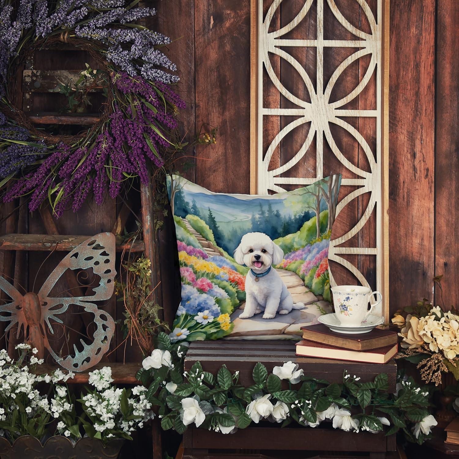 Caroline's Treasures Caroline's Treasures Spring Path Throw Pillow, 18Hx18W, Bichon Frise 6569