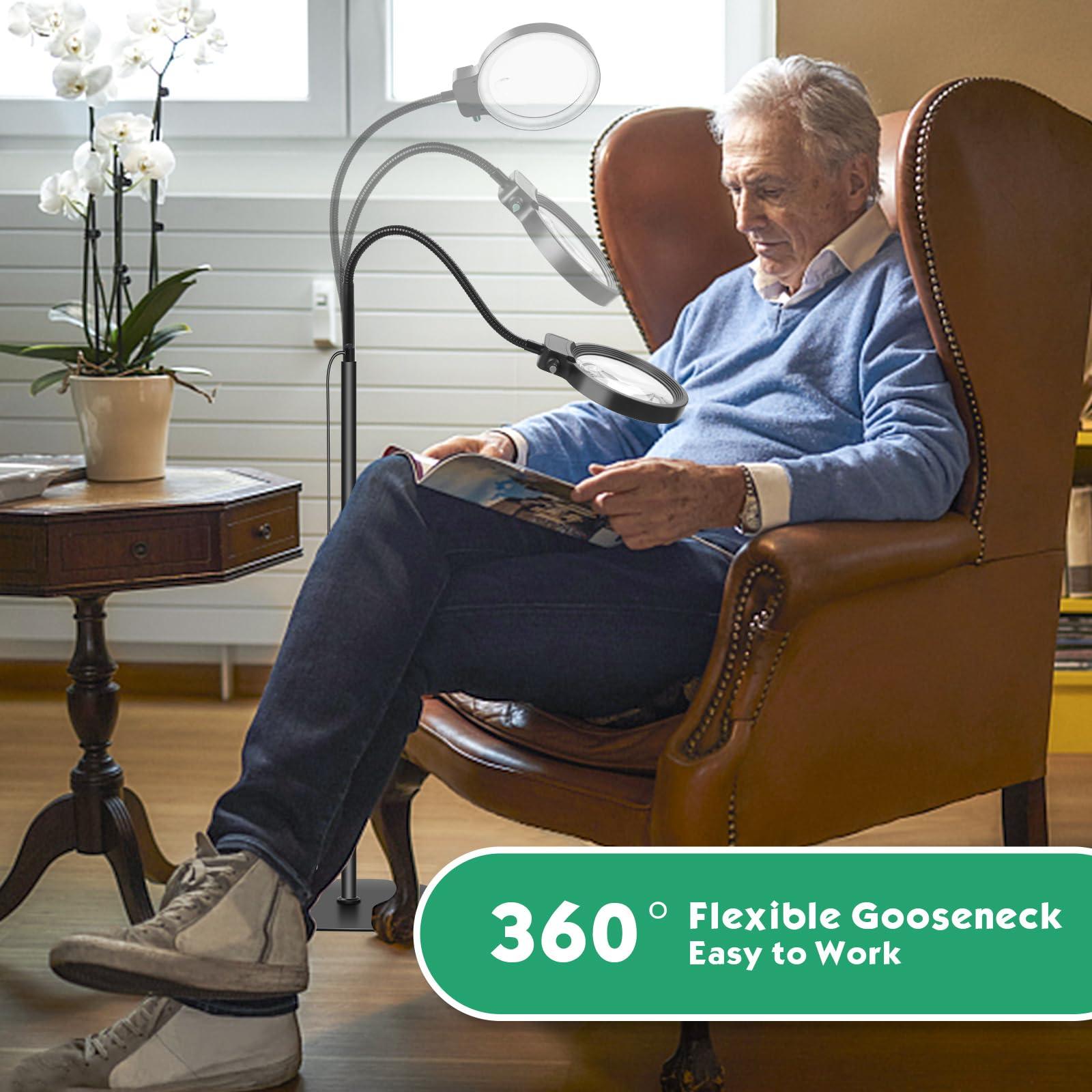 NZQXJXZ 10X 30X Large Floor Magnifying Glass with Light and Stand,36 LED Flexible Gooseneck Magnifying Lamp, Adjustable Brightness Large Lighted Magnifiers for Reading,Sewing,Crafts,Painting,DIY,Close Work