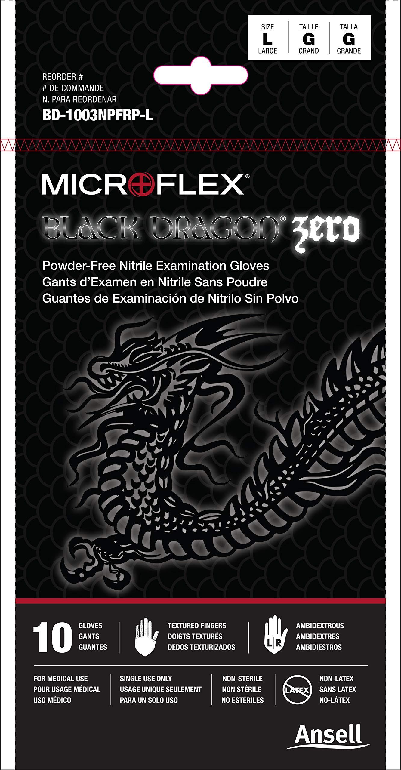 Ansell Microflex Black Dragon Latex Gloves - Disposable, Exam Grade, Black, Size Large (pack of 100)