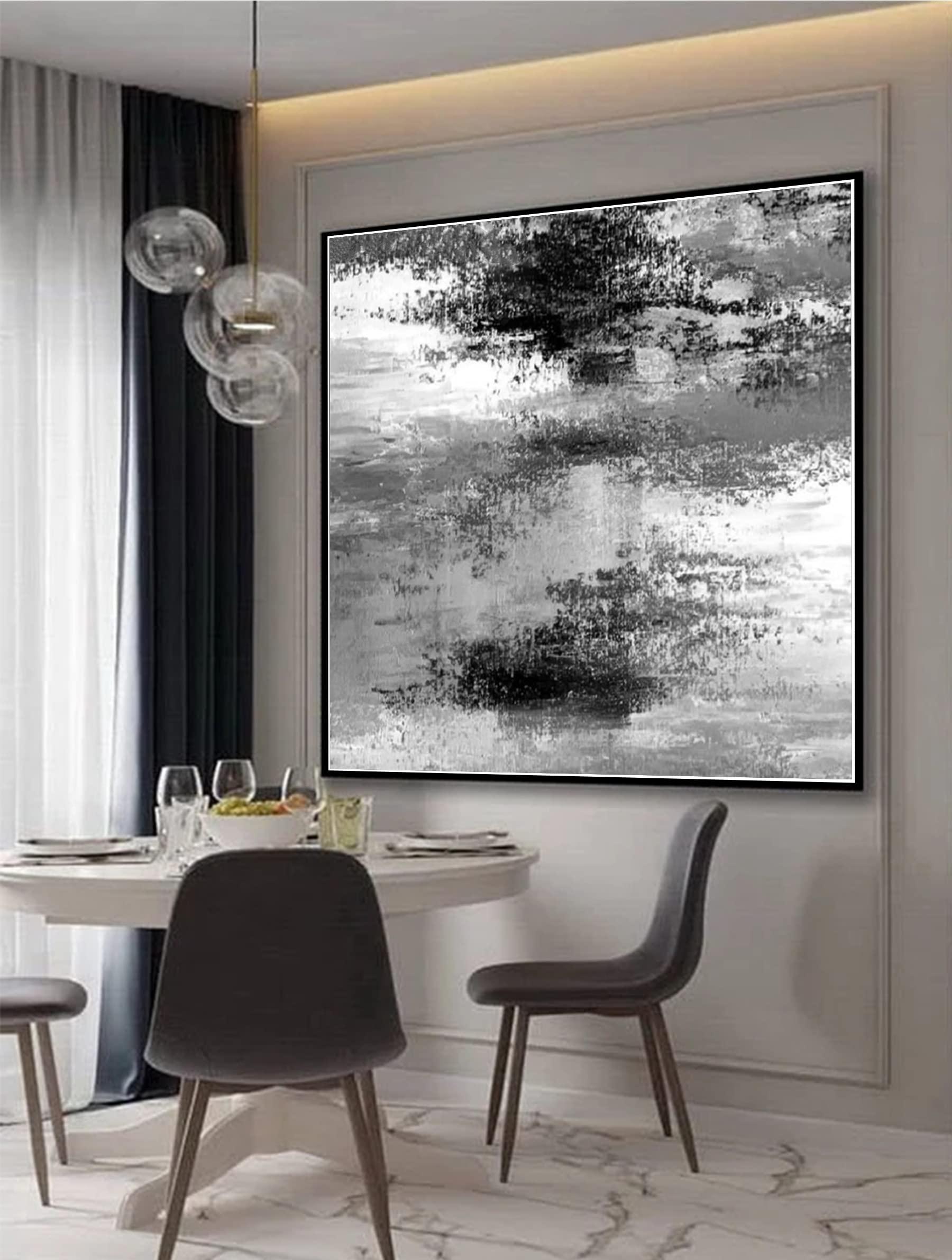 HomeLoft Basics Hand Painted Black White Abstract Oil Paintings on Canvas Wall Art For Living Room Bedroom Wall Decor Minimalist Painting 60x60 inch