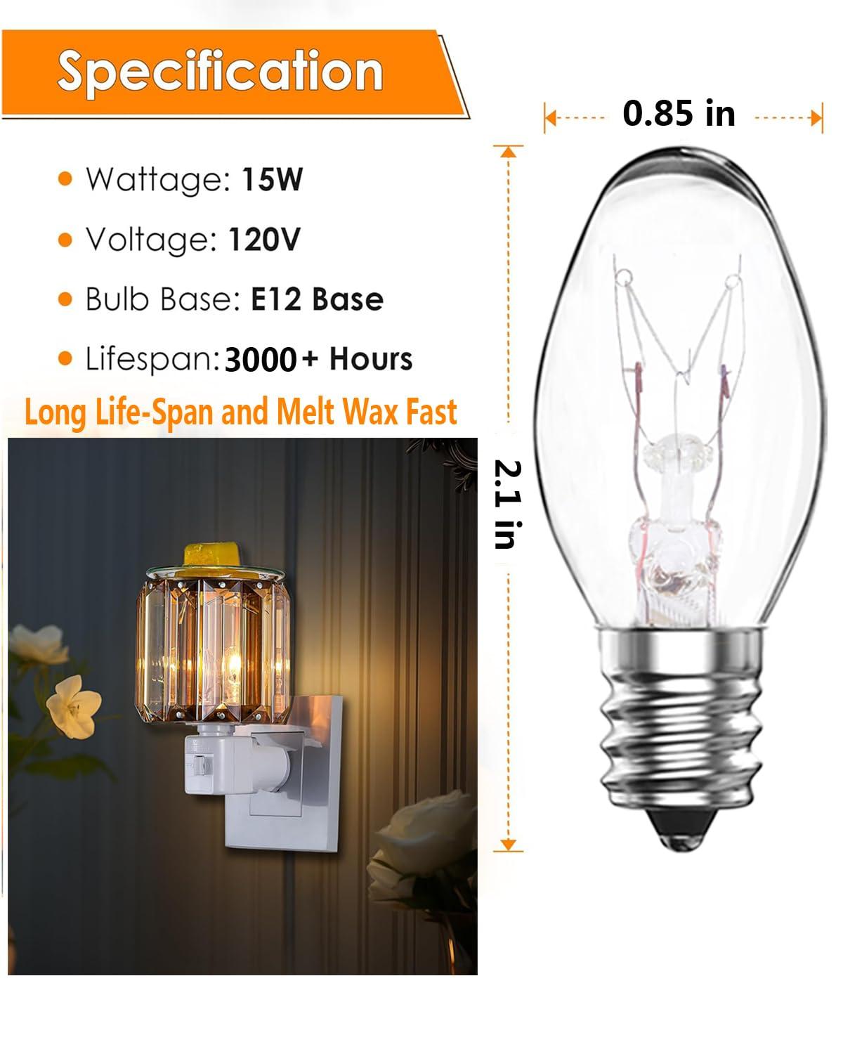 Snnalosses Snnalosses Wax Warmer Bulbs-15 Watt Bulbs for Scentsy Wax Warmer- C7 Replacement Bulbs for Plug in Wax Diffuser,Salt Lamp Bulbs for Himalayan Salt Lamp,Dimmable- Warm White,15 Packs