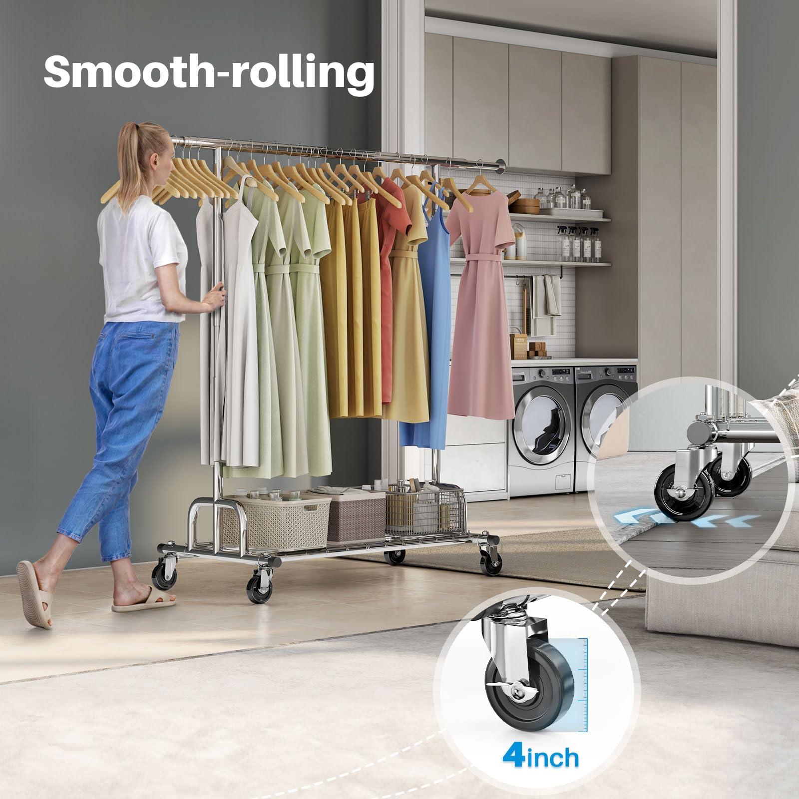 HOKEEPER HOKEEPER Clothing Garment Rack Capacity 525LBS Clothing Racks on Wheels Rolling Clothes Rack for Hanging Clothes Heavy Duty Collapsible Commercial