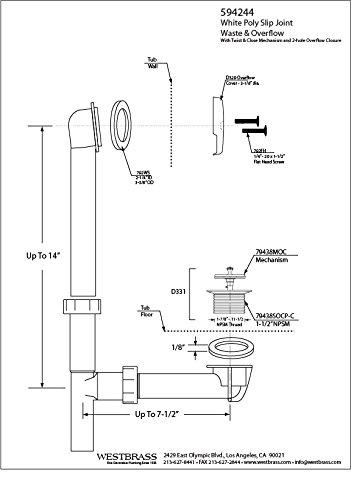 Westbrass Westbrass 594244-12 14" White Tubular Bath Waste & Overflow Assembly with Twist & Close Drain Plug and 2-Hole Faceplate, Oil Rubbed Bronze
