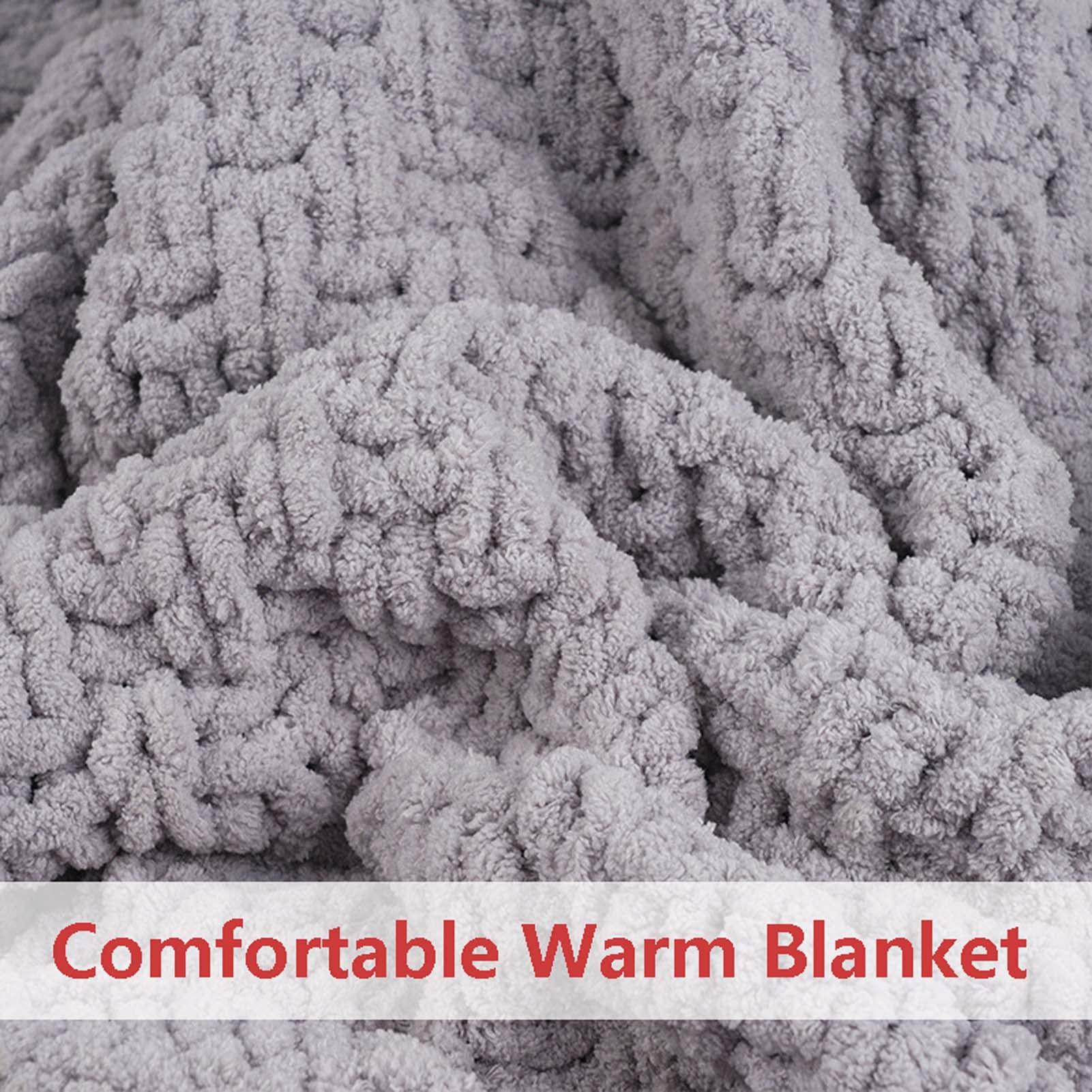 RGRE RGRE 47x59 inch Chunky Knit Blanket Cozy Chenille Throws, Handmade Chenille Yarn Cable Knitted Throw Blanket for Couch, Bed, Crochet Knitted Blankets, Soft Warm Handmade Throw