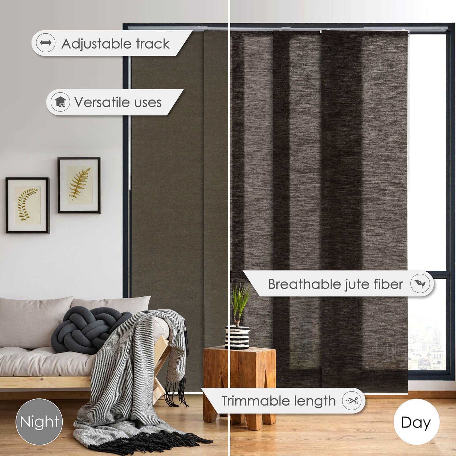 GoDear Design GoDear Design Adjustable Sliding Panel Track Blinds 45.8"- 86" W x 96" H, Extendable Vertical Blinds for Windows Patio Doors Room Dividers, See-Through Trimmable Jute Fabric, Semi-Privacy, Pu'er Tea