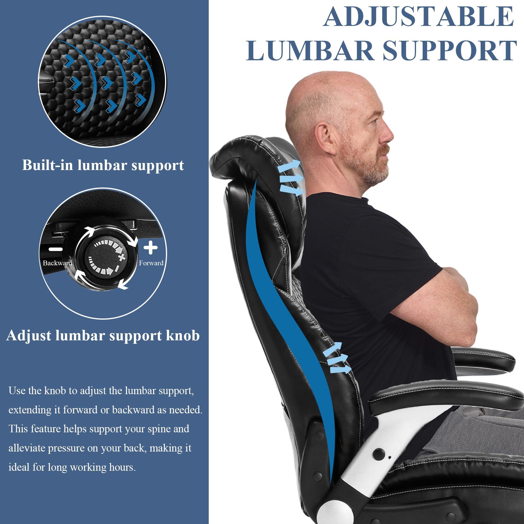 OLYFING OLYFING Executive Office Chair, Heavy Duty 500 lbs, Ergonomic Leather Desk Chair with Adjustable Headrest and Lumbar Support, Big and Tall High Back Swivel Chair with Flip-up Armrests, Black