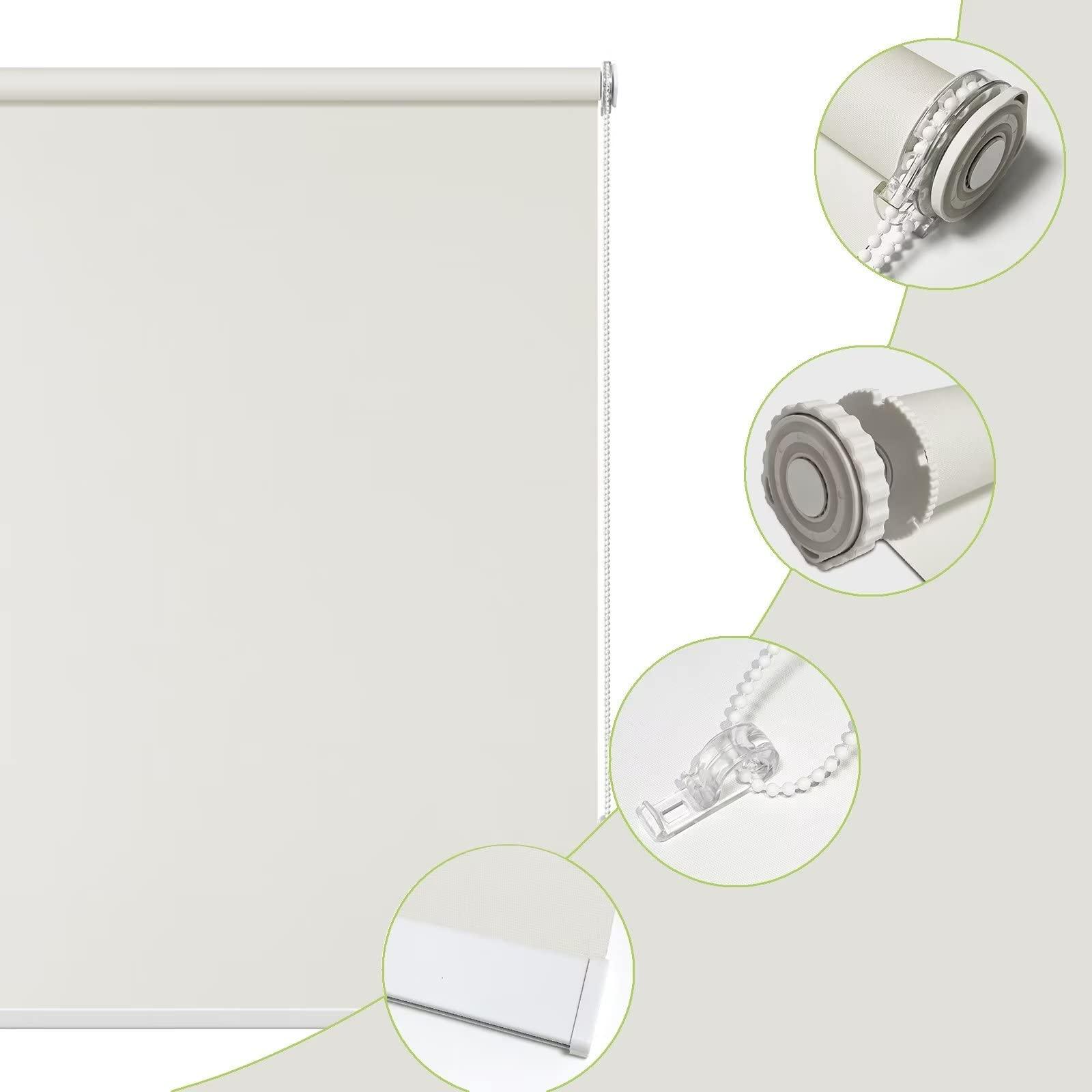 fhsblinds FHSBLINDS No Tool No Drill Blackout Window Blinds & Shades for Home Custom Roller Shades for Windows-Room Darkening Waterproof Blinds for Windows Kitchen Bedroom (Cream 100% Blackout, 43" W x 48" H)