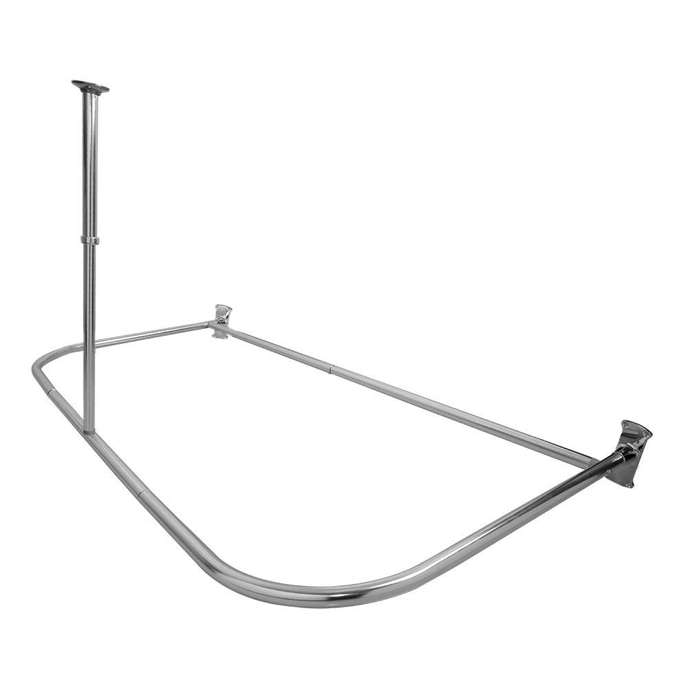Utopia Alley Utopia Alley Rustproof Aluminum Shower Rod - Chrome | D-Shape Shower Rod with Ceiling Support, Shower Curtain Rod for Bathroom Shower, Perfect for Freestanding Tubs and Showers (61"L x 28"W)