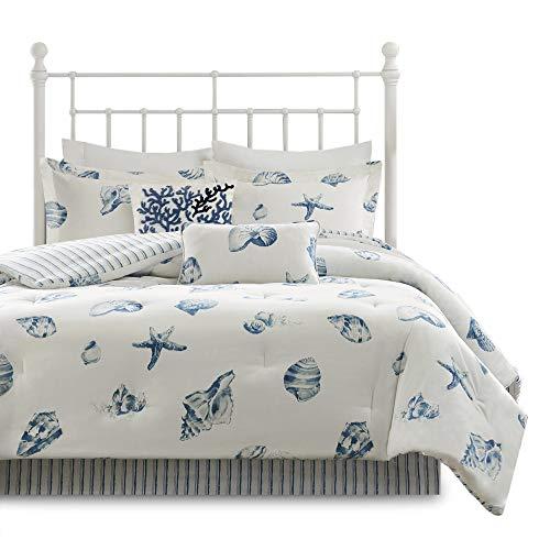 Harbor House Harbor House Cozy Cotton Comforter Set - Coastal, All Season Down Alternative Casual Bedding with Matching Shams, Decorative Pillows, Beach House, Reversible Seashell Blue Twin(72"x90") 3 Piece