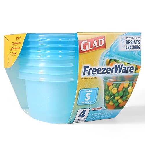 Glad Gladware Freezerware Food Storage Containers, Small Rectangle Holds 24 Ounces of Food, 4 Count Set | Freezer Safe Food Containers to Preserve Freshness | 6 Count, 24 Containers Total